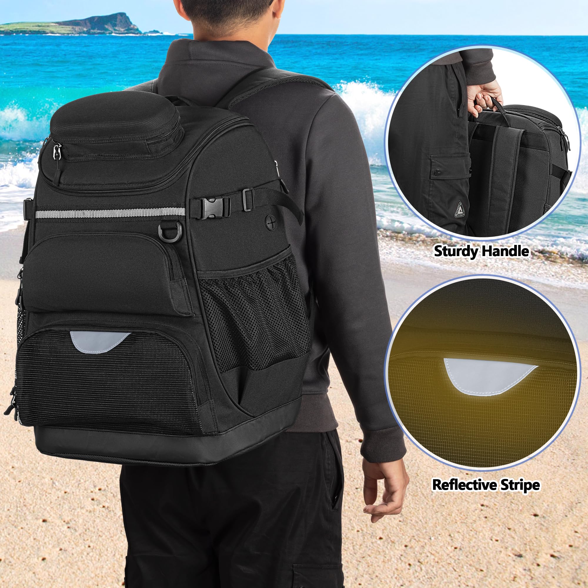 GOBUROS Mochila de natación con espacio separado para zapatos, bolsa de equipo de natación para piscina, playa, mochila deportiva para atletas de natación para hombres y mujeres, color negro