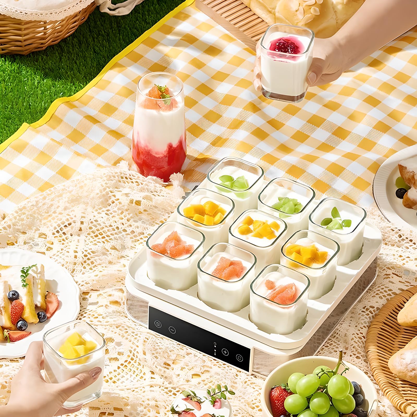Yogurtiera, Yogurtiera Automatica Digitale con Vasetti di Vetro da 9 Pezzi, Yogurtiera in Acciaio Inossidabile con Controllo della Temperatura E del Tempo Regolabili, per Yogurt Biologico
