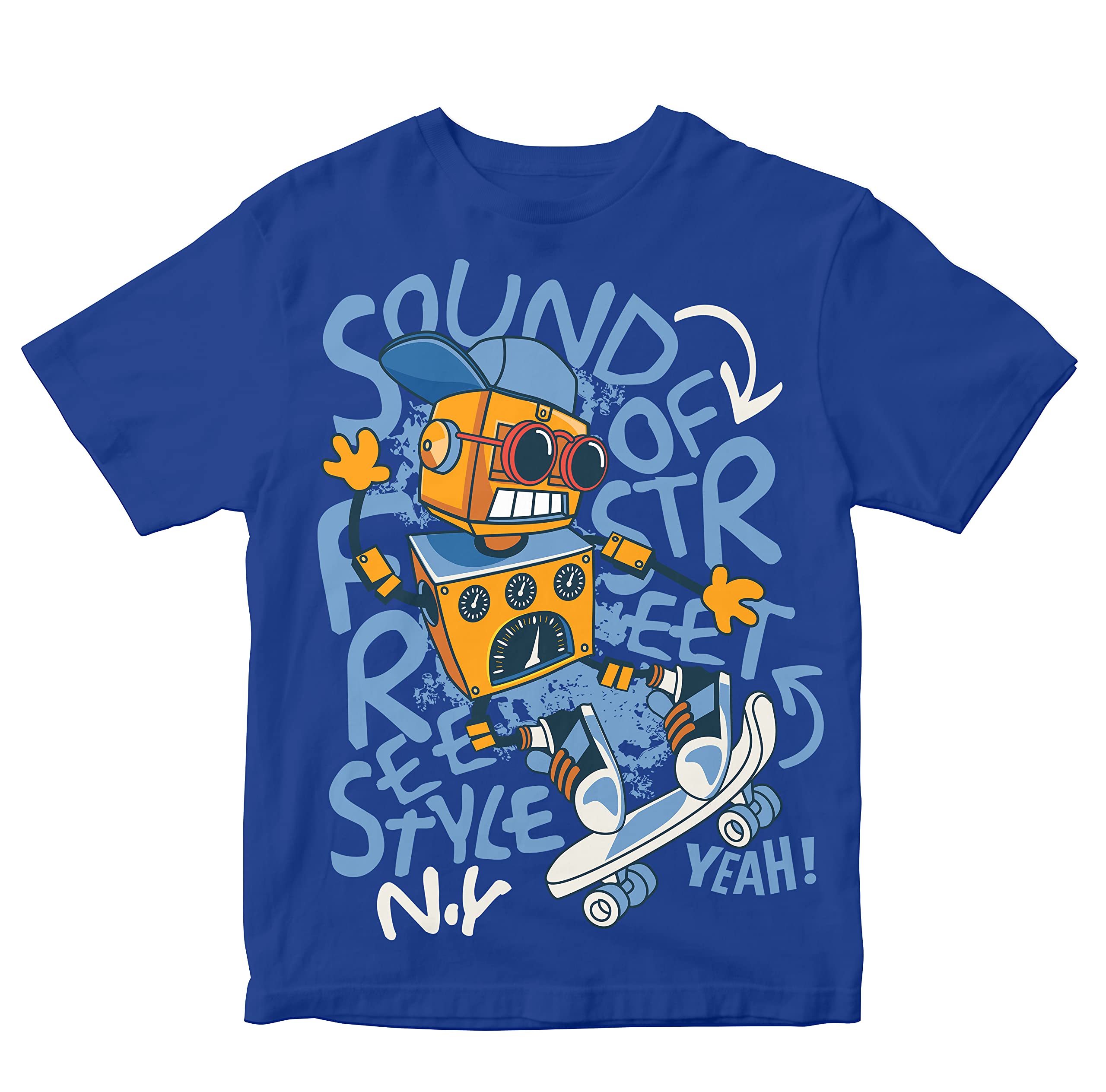 HeybrohKids T-Shirt Cool Robot Skater Dude - Graffiti 100% Cotton Boy's Girl's Regular Fit Unisex T-Shirt