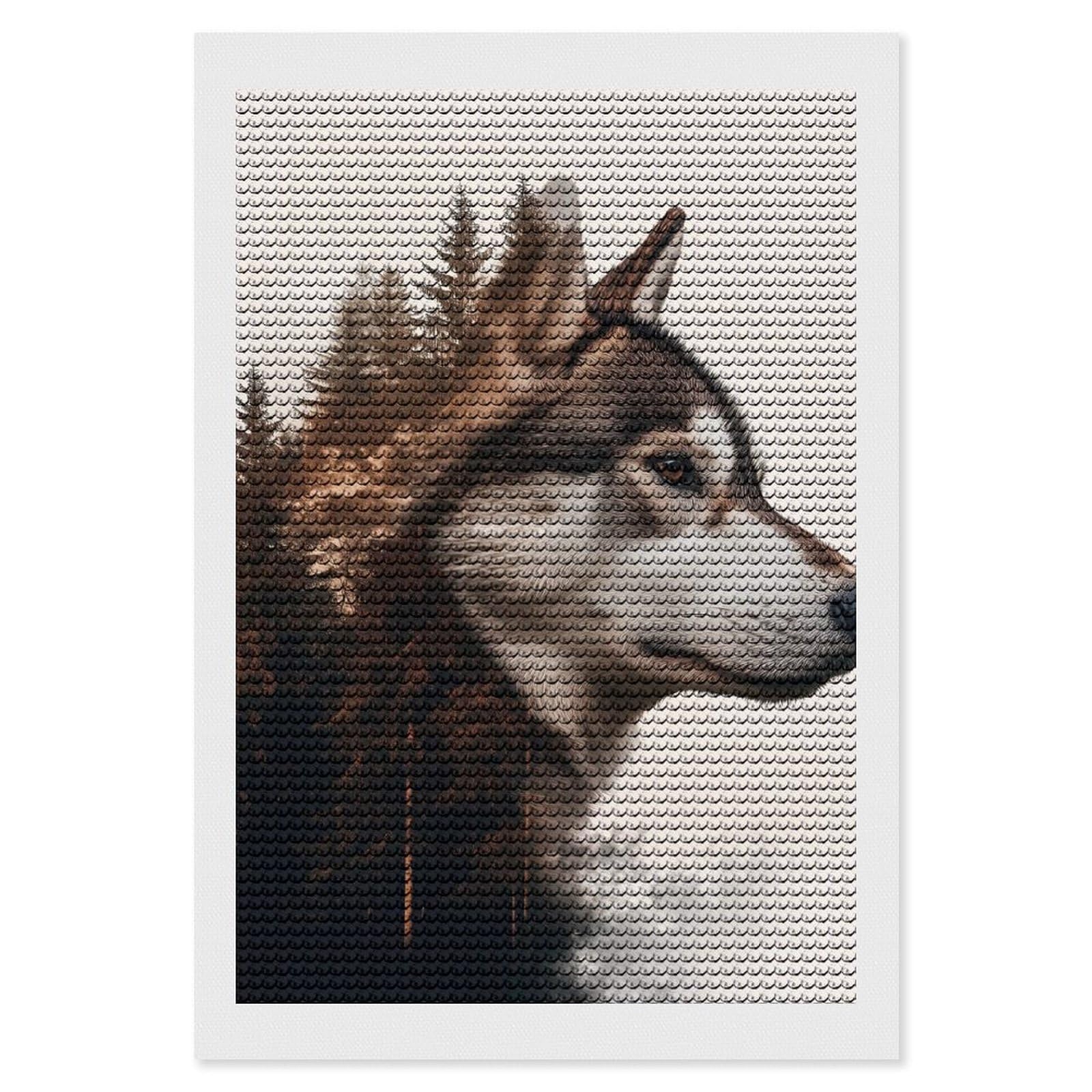 Junmoney Wolf in The Woods Diamond Painting Canvas Set 8"x12", Easy to Enjoy, Adhesive Canvas, Office Decor, Holiday Gift Idea, with Tool Kit