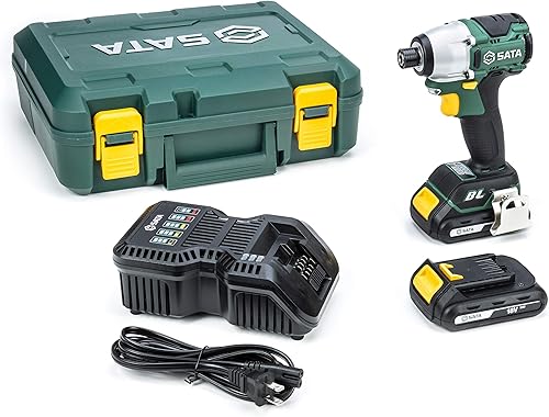 SATA Kit de iones de litio de 18 voltios y 1/4 de pulgada, destornillador de impacto hexagonal sin escobillas, baterías de 2 amperios por hora