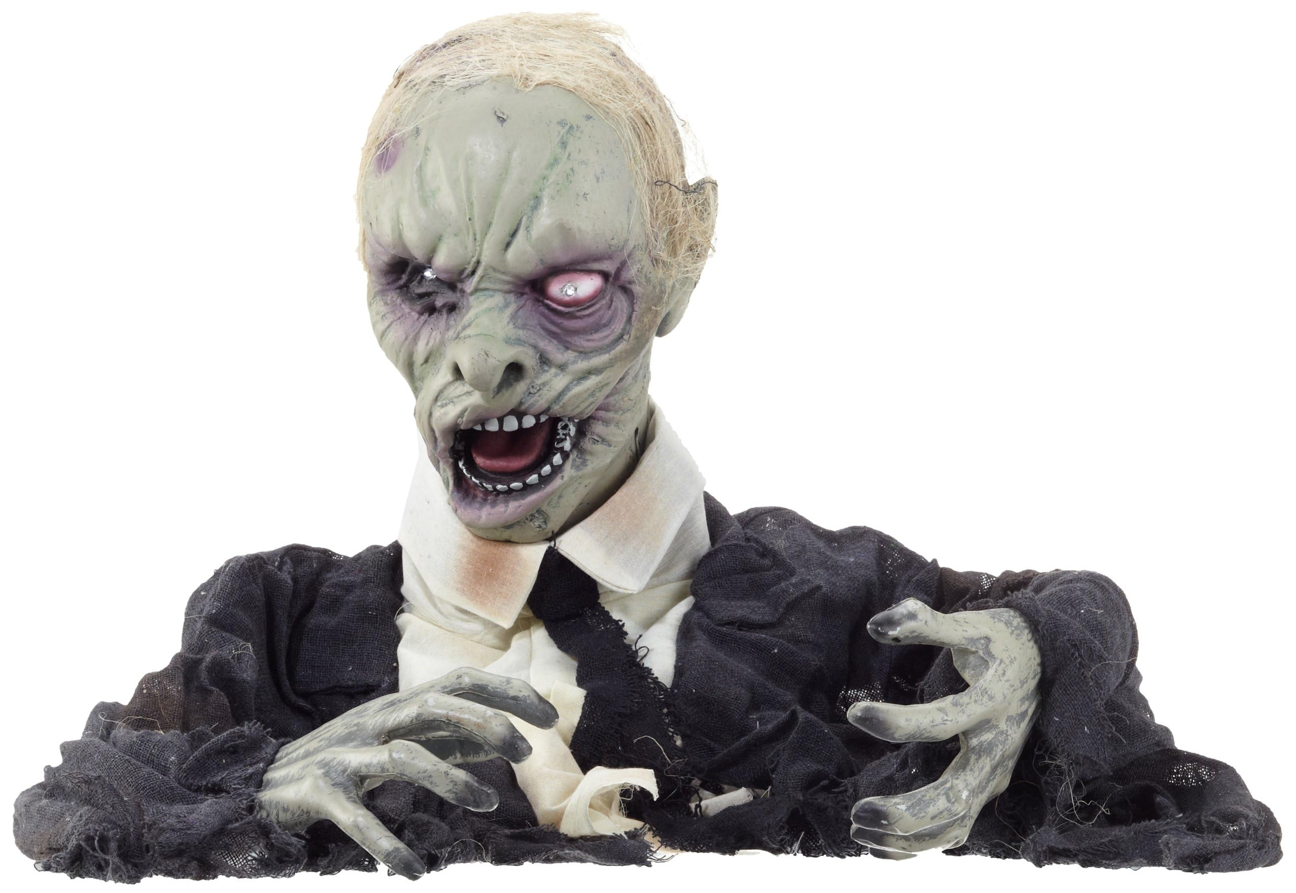 W WIDMANN MILANO Party Fashion - Figura de zombi con ojos luminosos | Cabeza giratoria, función de voz, aprox. 140 cm, decoración de Halloween para fiestas de terror y temáticas
