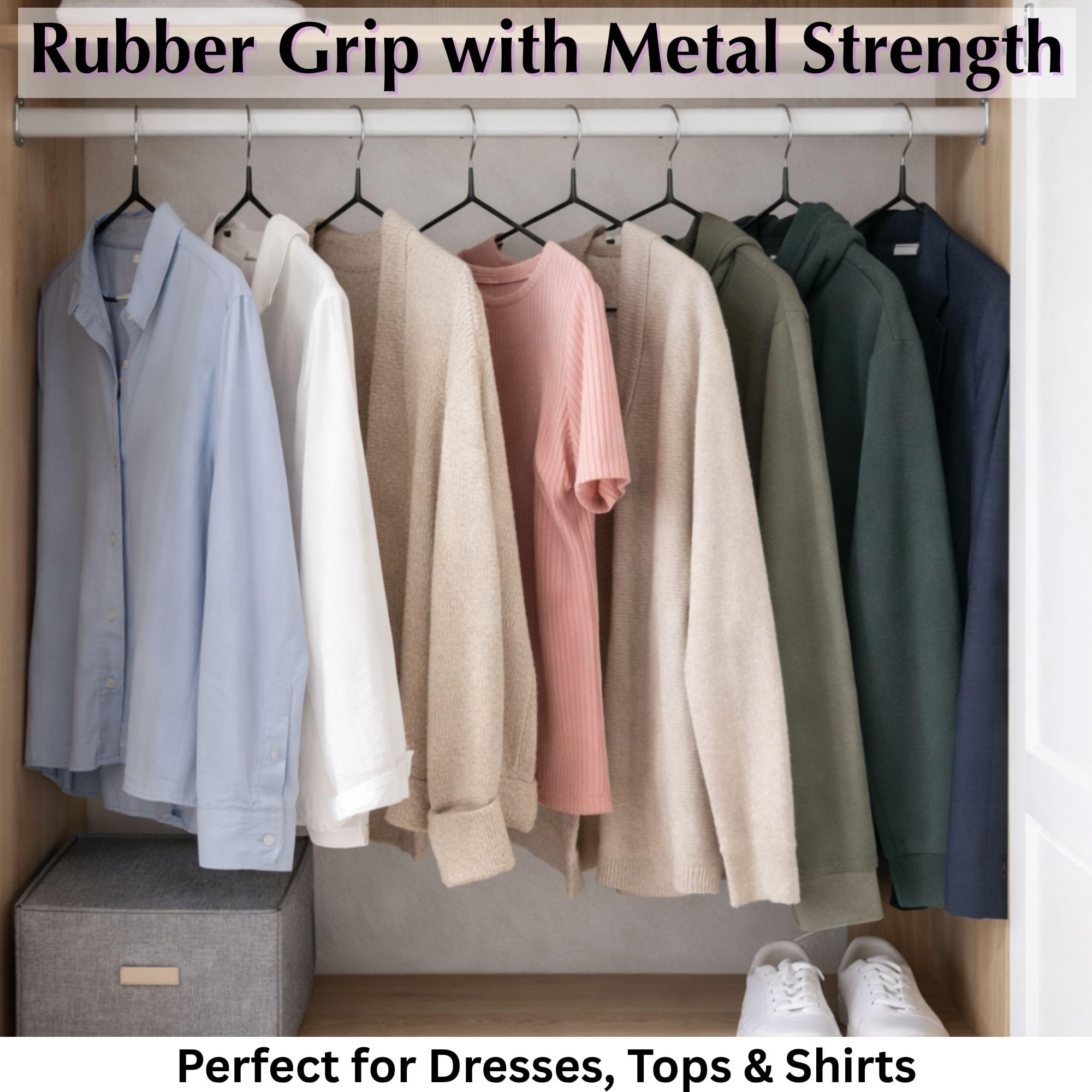 Paquete de 20 perchas de metal con revestimiento de goma premium, resistentes y duraderas, organizadores de espacio para ropa para armarios, perchas para abrigos, barras y armarios (20