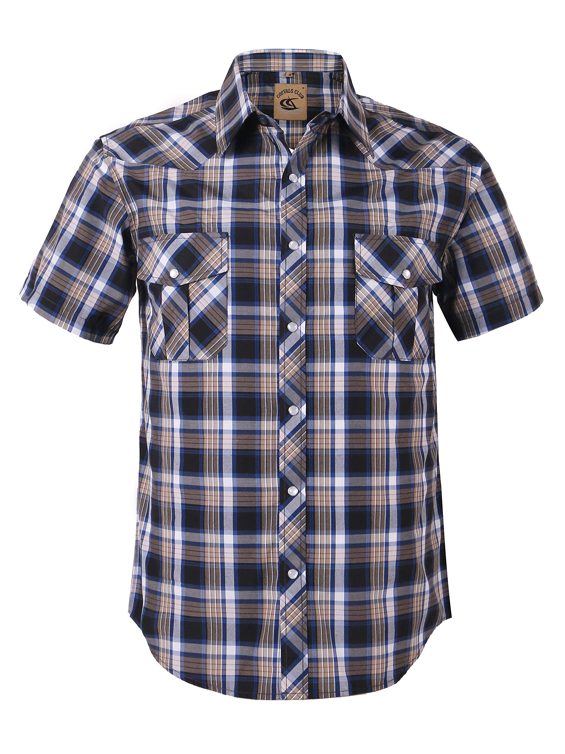 COEVALS CLUB Men's Western Cowboy Short Sleeve Pearl Snap Casual Plaid Work Shirts