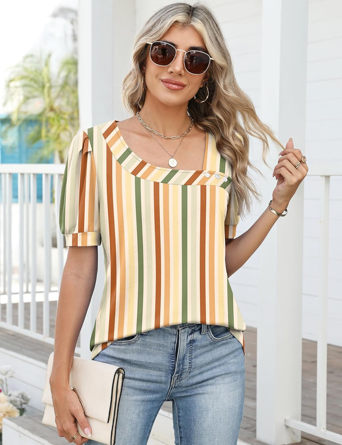 Lomon Womens Short Sleeve T Shirts Asymmetrical Neck Tops Business Blouses for Women Fashion 2026 - Image 3