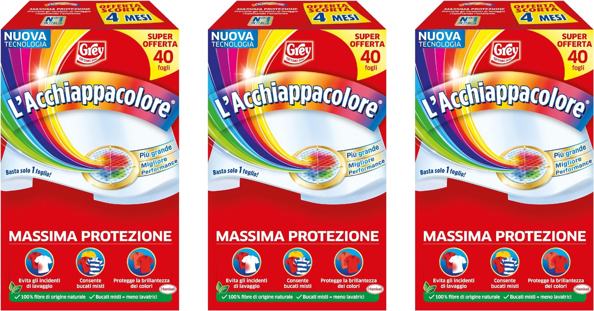 Grey L'Acchiappacolore Fogli Cattura Colore Lavatrice Evita Incidenti Lavaggio, 3 Confezioni da 40 Pezzi