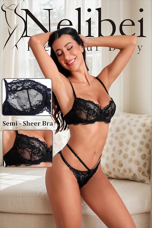 2 Piece Set Floral Lace Womens Lingerie Sexy,Semi-Sheer Sexy Bra and Panty Sets for Women,Women's Lingerie(S-XXL)