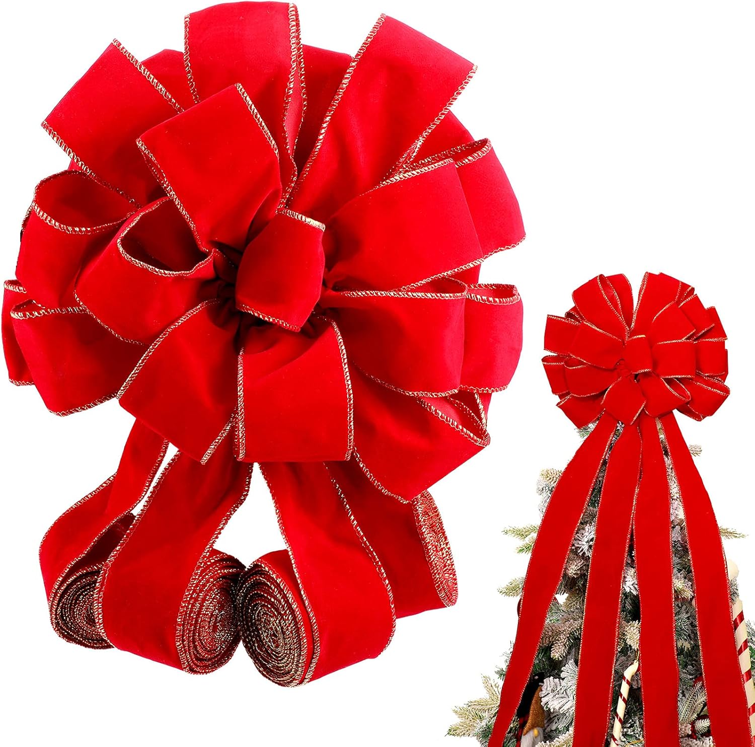 Waydress Christmas Tree Topper Red Bow Tree Toppers with