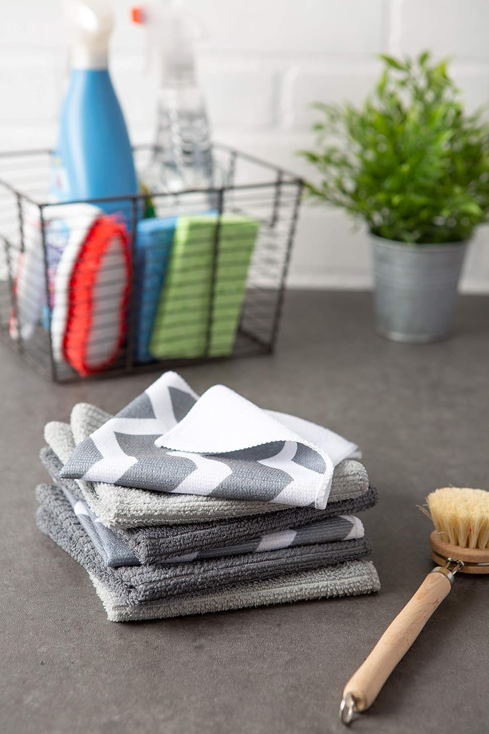 DII Microfiber Multi-Purpose Cleaning Cloths Perfect for Kitchens, Dishes, Car, Dusting, Drying Rags, 12 x 12, Set of 6 - Gray Chevron
