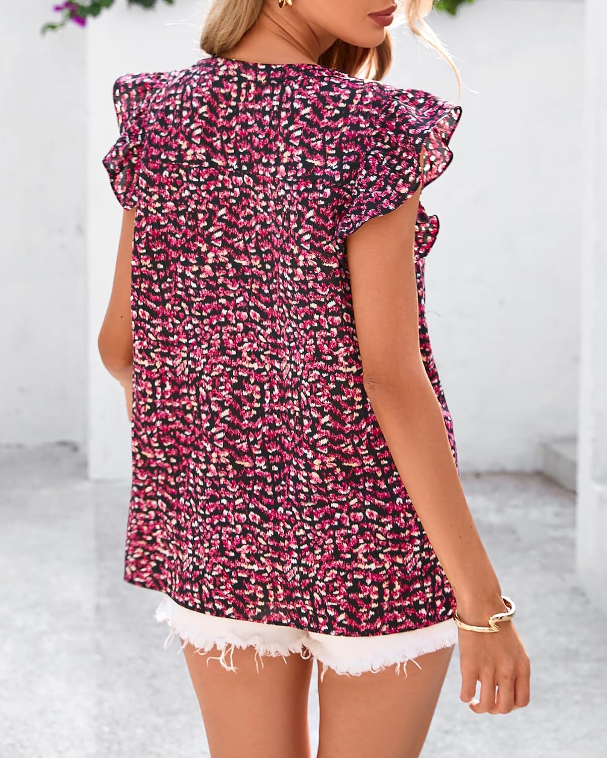 BTFBM Going Out Tops for Women Trendy 2026 Cap Sleeve V Neck Floral Blouses Dressy Casual Cute T Shirts Spring Fashion - Image 4