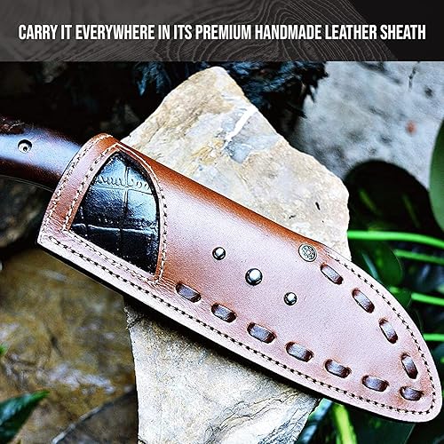 Miniatura 5 de BIGCAT ROAR Cuchillo de caza de Damasco hecho a mano, cuchillo de caza de hoja fija de espiga completa con funda y mango de madera de nogal,