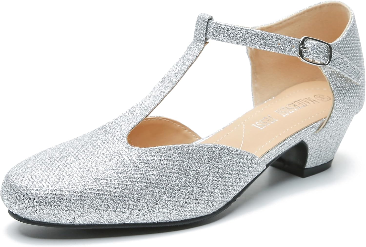 MAIERNISI JESSI Women's T-Strap Mary Jane Pumps, Low Block Heel, Closed Toe, Buckle Ankle Strap