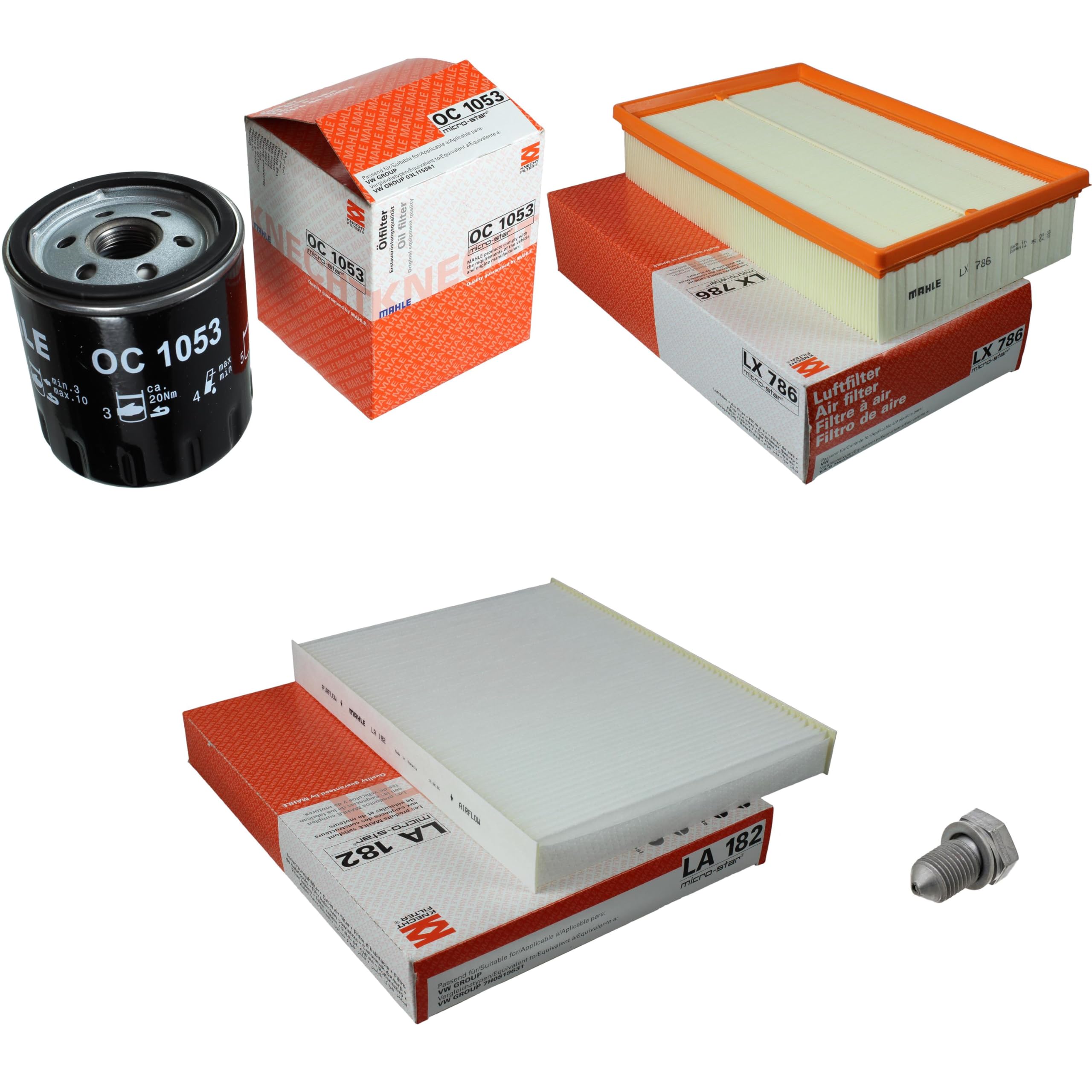 Paquete de inspección Kit de mantenimiento con filtro de aceite OC 1053, filtro de aire LX 786, filtro de cabina LA 182, tornillo de cierre