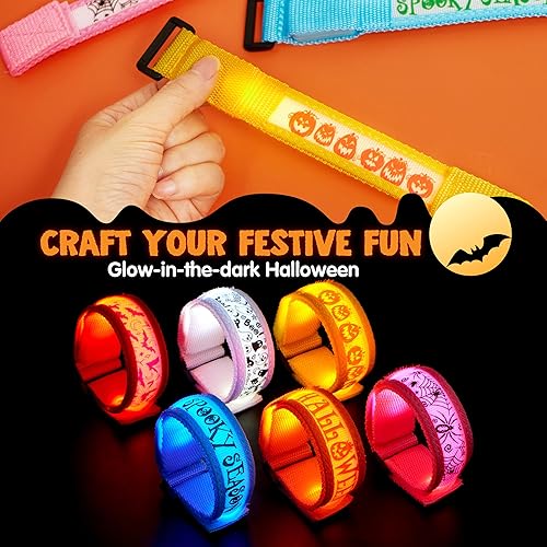 Miniatura 5 de JOYIN 6 pulseras de Halloween iluminadas, juguetes de pulsera LED que brillan en la oscuridad, muñecas delgadas, truco o trato para conciertos,