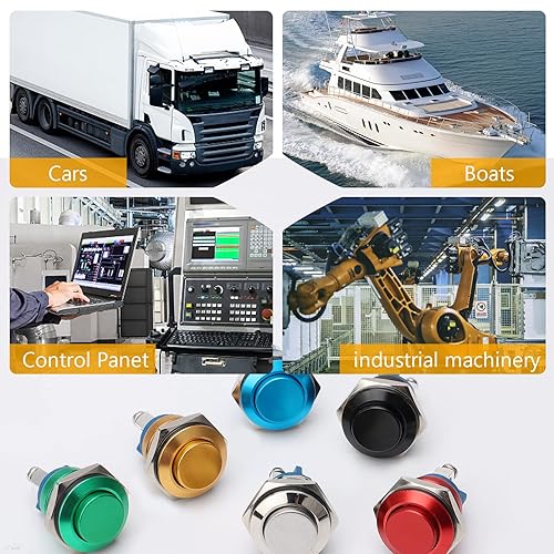 Miniatura 7 de STARELO Interruptor de botón momentáneo de 0.630 in, 58 pulgadas, alto redondo, 250 V, CA, 5 A, 12 V, 36 V, CC 2A, 1 NO SPST, carcasa de aluminio