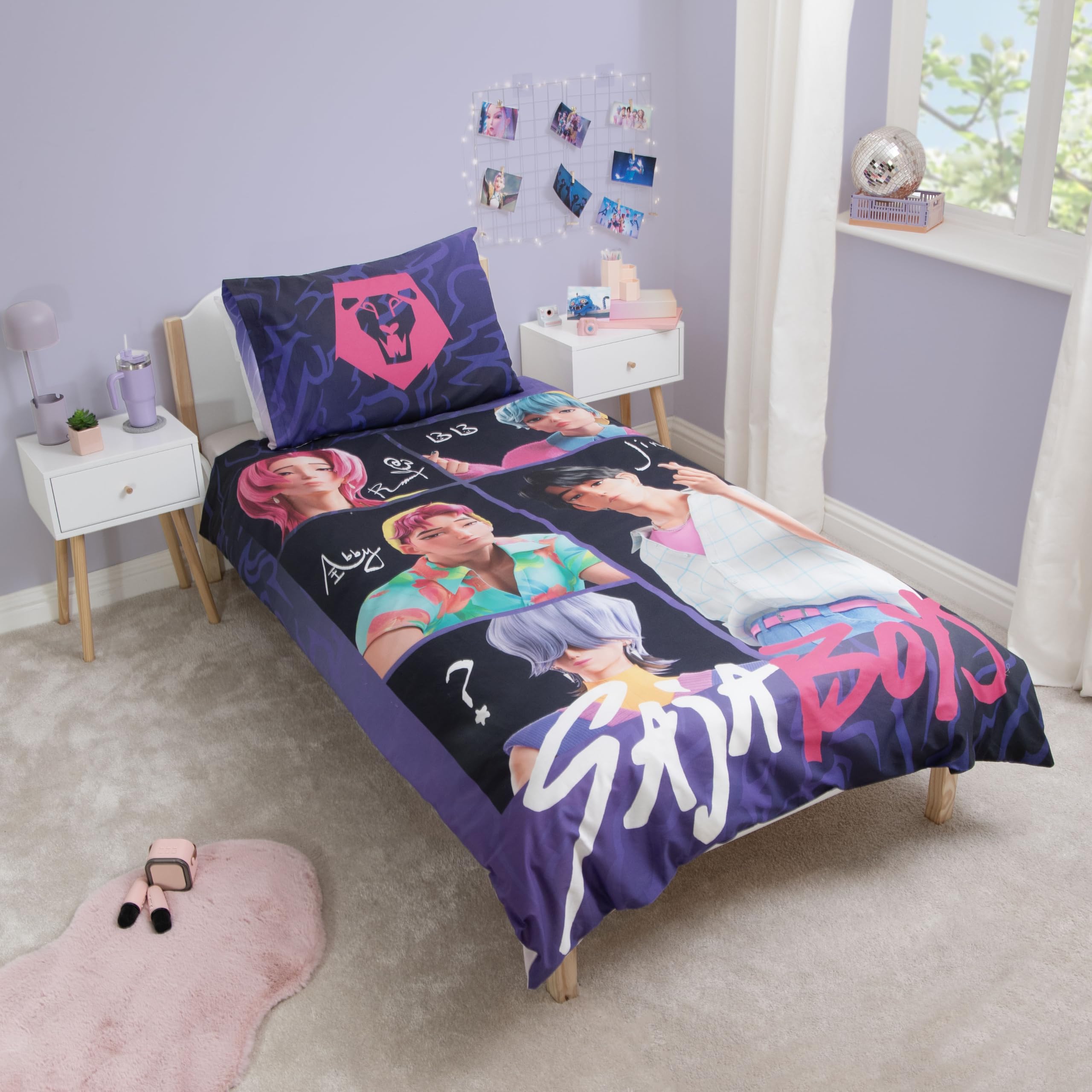 K-Pop Demon Hunters - Prodotto con licenza ufficiale | Set copripiumino singolo | Design “Unite” reversibile su entrambi i lati, con federa abbinata | Perfetto per la cameretta dei bambini