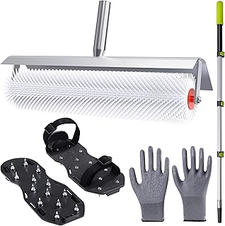 Self-Leveling Floor Tool Kit with Spiked Roller, Epoxy Floor Tools, Paint Roller, Epoxy Shoes Spikes for Concrete and Cement Flooring, 4-Piece Set (Large defoamer)