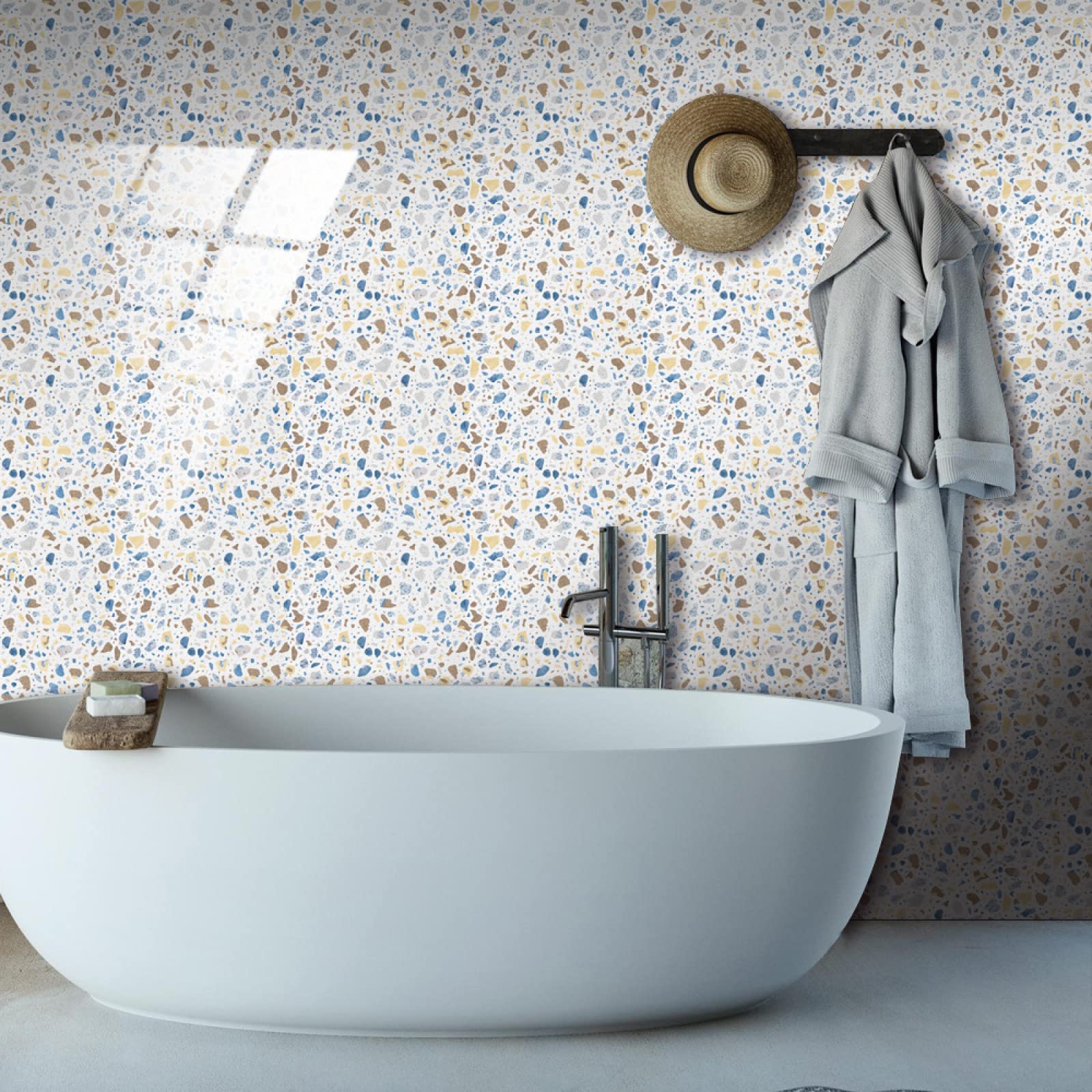 Piastrelle Adesive Cucina Modello Macchiato Marrone Blu Pavimento pvc Adesivo Mobili Decorazioni Piastrelle Adesive Bagno Impermeabile Resistenza all'olio Mattonelle Adesive