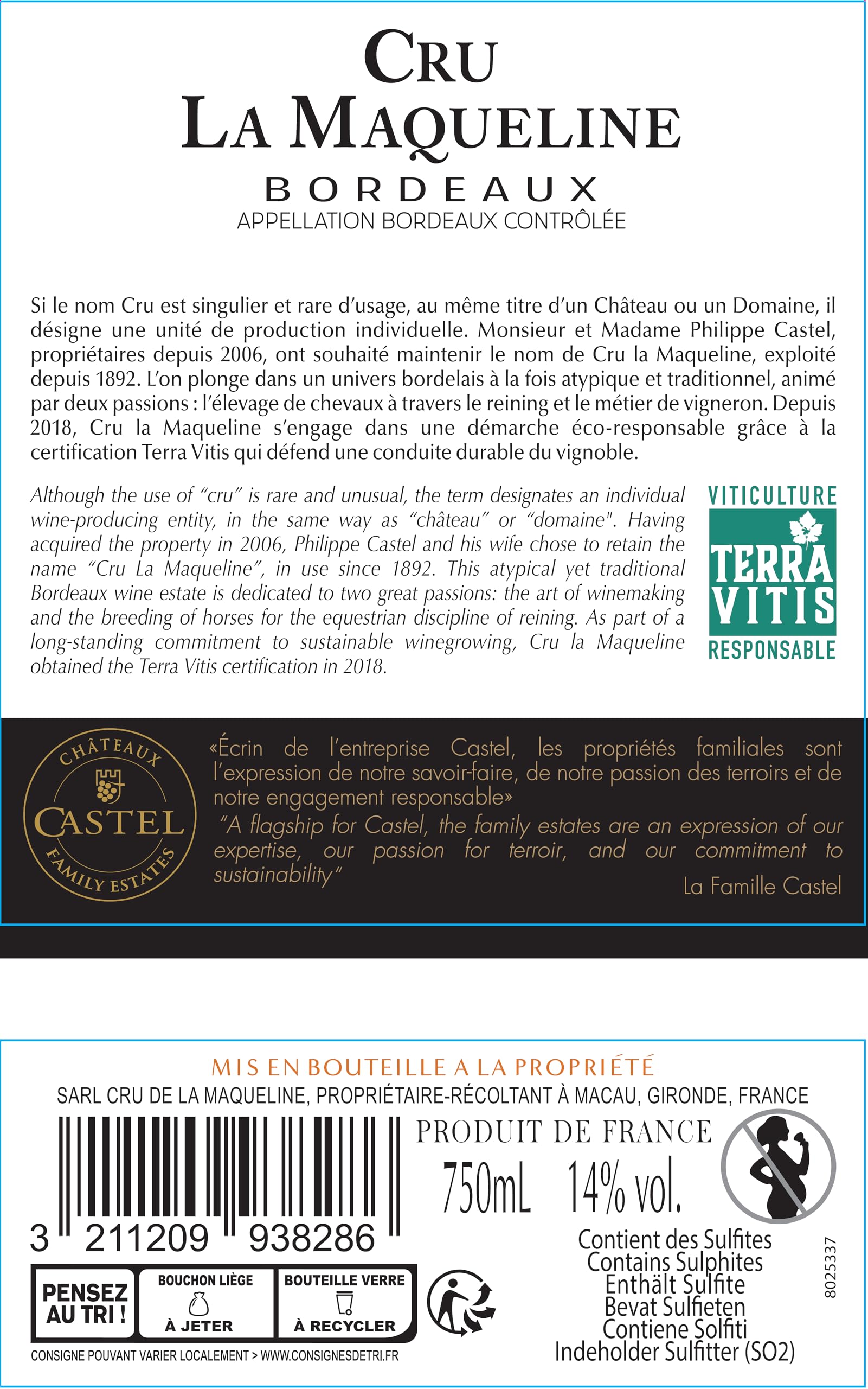 Cru la Maqueline - AOP Bordeaux - Vin Rouge - Terra Vitis - Lot de 6 bouteilles x 75 cl