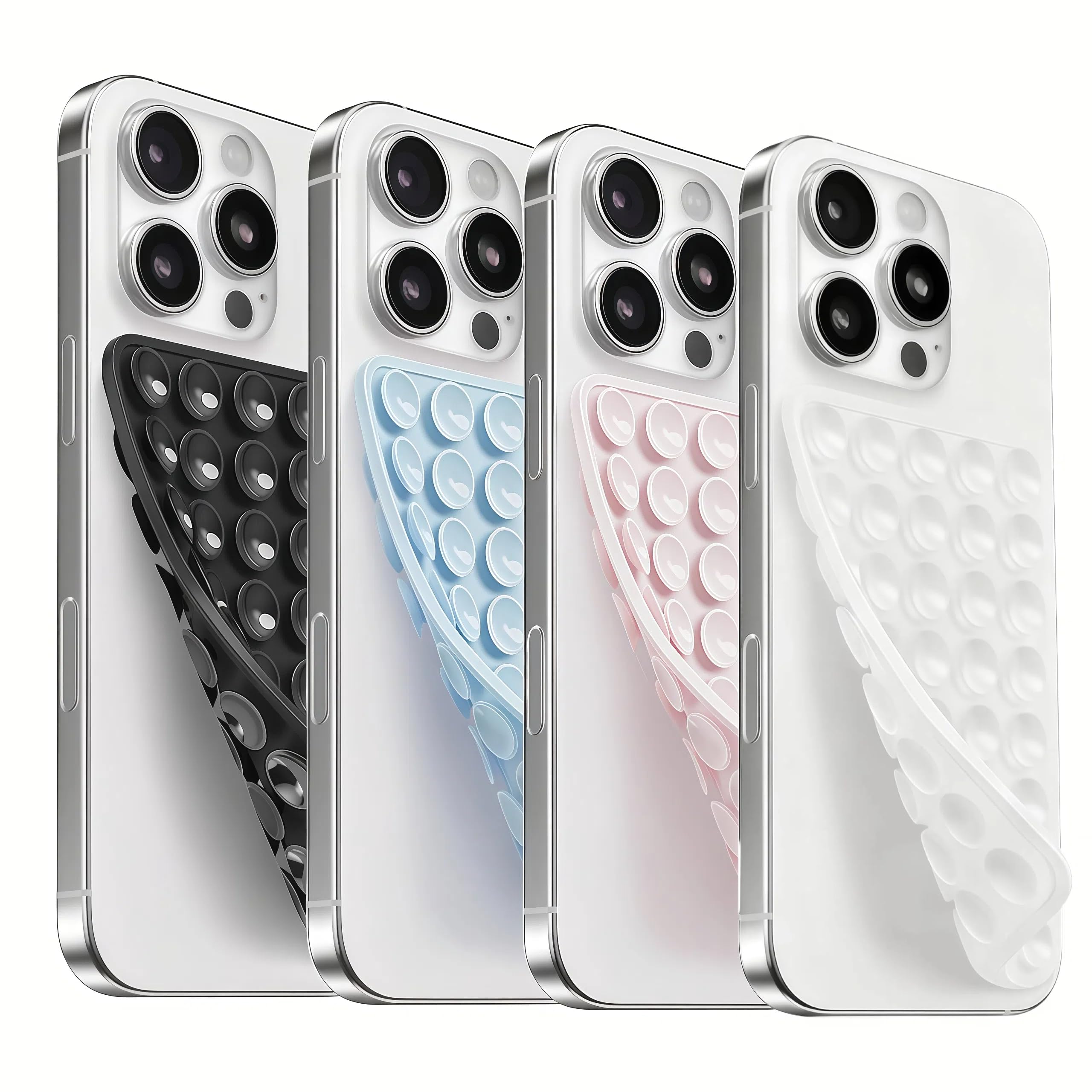 (4 Pack) Silicone Suction Cup Phone Case Mount Double Sided, Combination B | Removable Sticky Phone Grip with Higher Suction Power for Cell Phone, Hands-Free Phone Accessories for Selfies and Videos