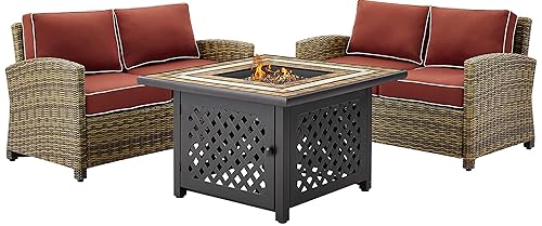 Crosley Furniture Bradenton 3-Piece Wicker Outdoor Loveseat Patio Furniture Set