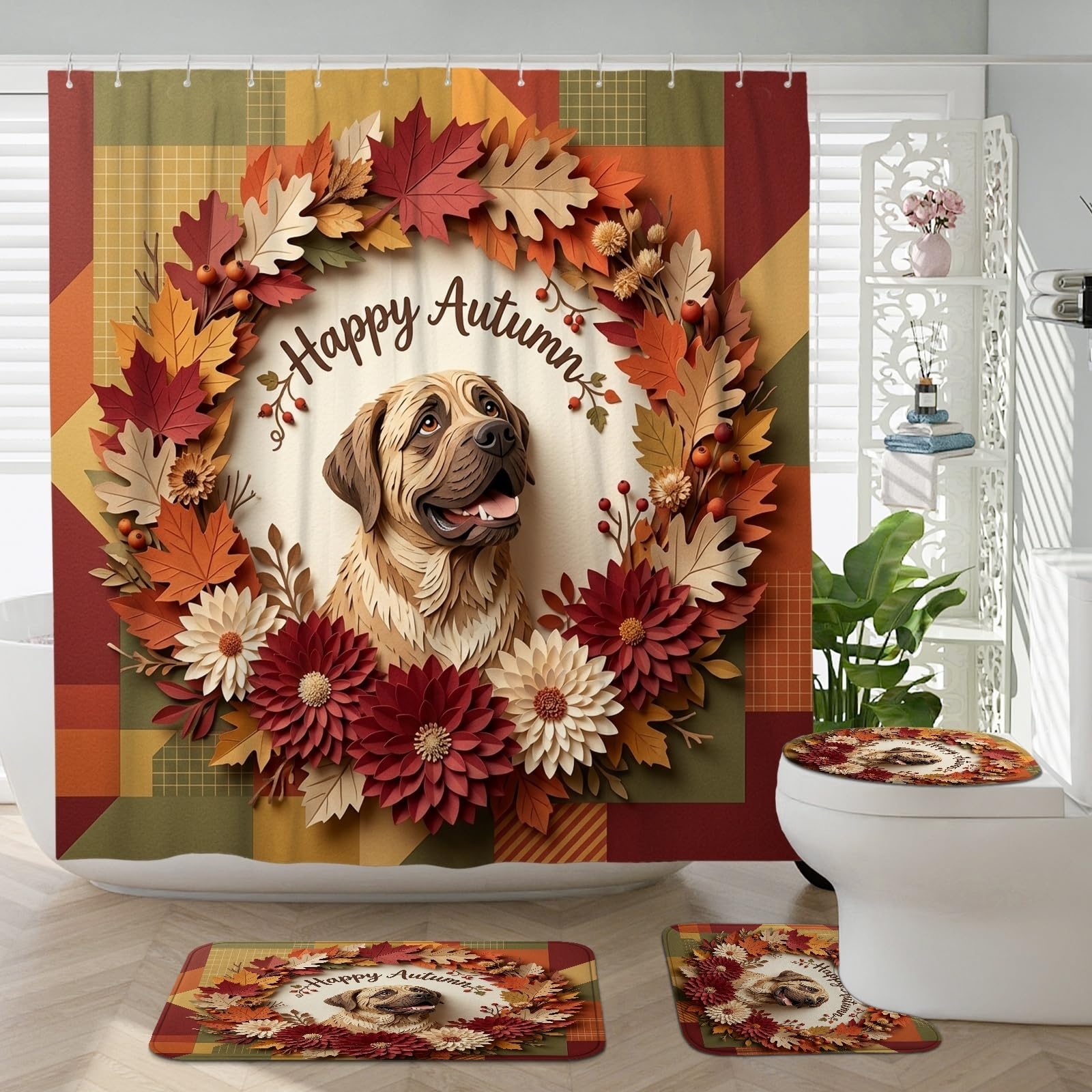 Accessoires de salle de bain Mastiff d'automne avec tapis WC en U et couvre-abattant