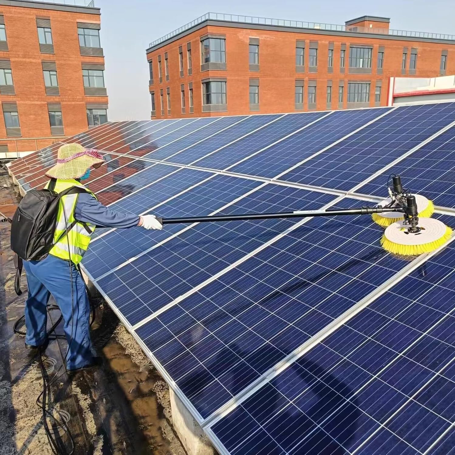 Macchina Elettrica per La Pulizia Dei Pannelli Fotovoltaici, Spazzola per La Pulizia a Spruzzo D'acqua per Pannelli Solari, Spazzola Rotante per La Pulizia Pannelli Fotovoltaici,3.5m-MainsElectricity