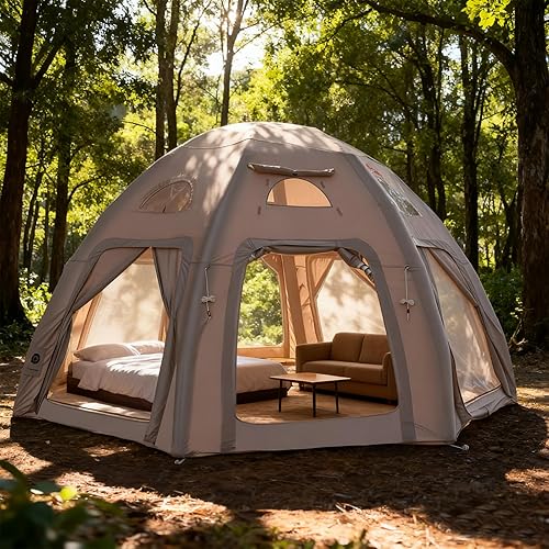 Vista 7 de Inflatable Dome Igloo Bubble Camping Tent, Waterproof Outdoor Portable House with Double Layered Mesh Doors