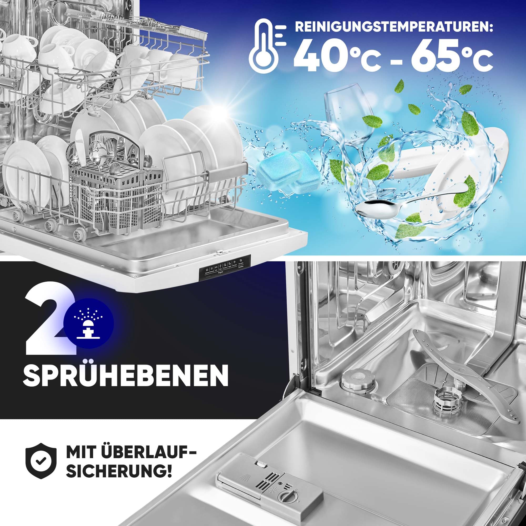 Bomann GSP 7419 Geschirrspüler 60 cm 14 Maßgedecke Stand Unterbau 7 Programme 2 Sprühebenen Startvorwahl weiß
