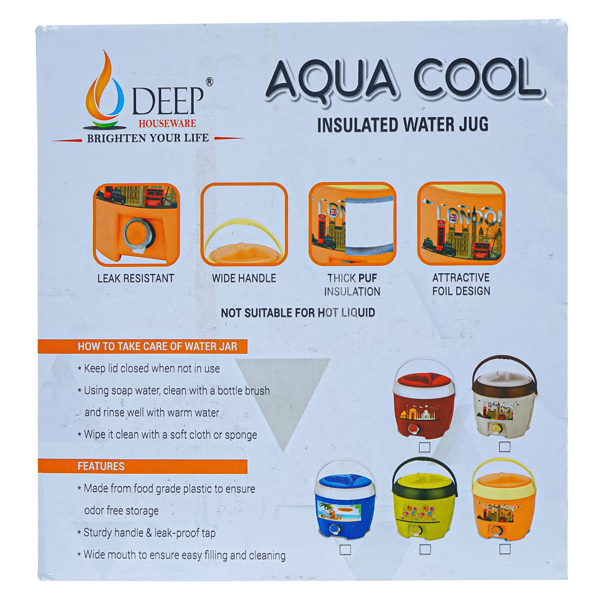 Deep Houseware Aqua Cool Insulated Water JUG 5000-4664 ml, Water