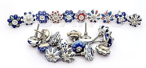 Miniatura 3 de JGARTS Juego de 25 pomos de cerámica pintados a mano azules y blancos de calabaza para cajones de gabinete (25)