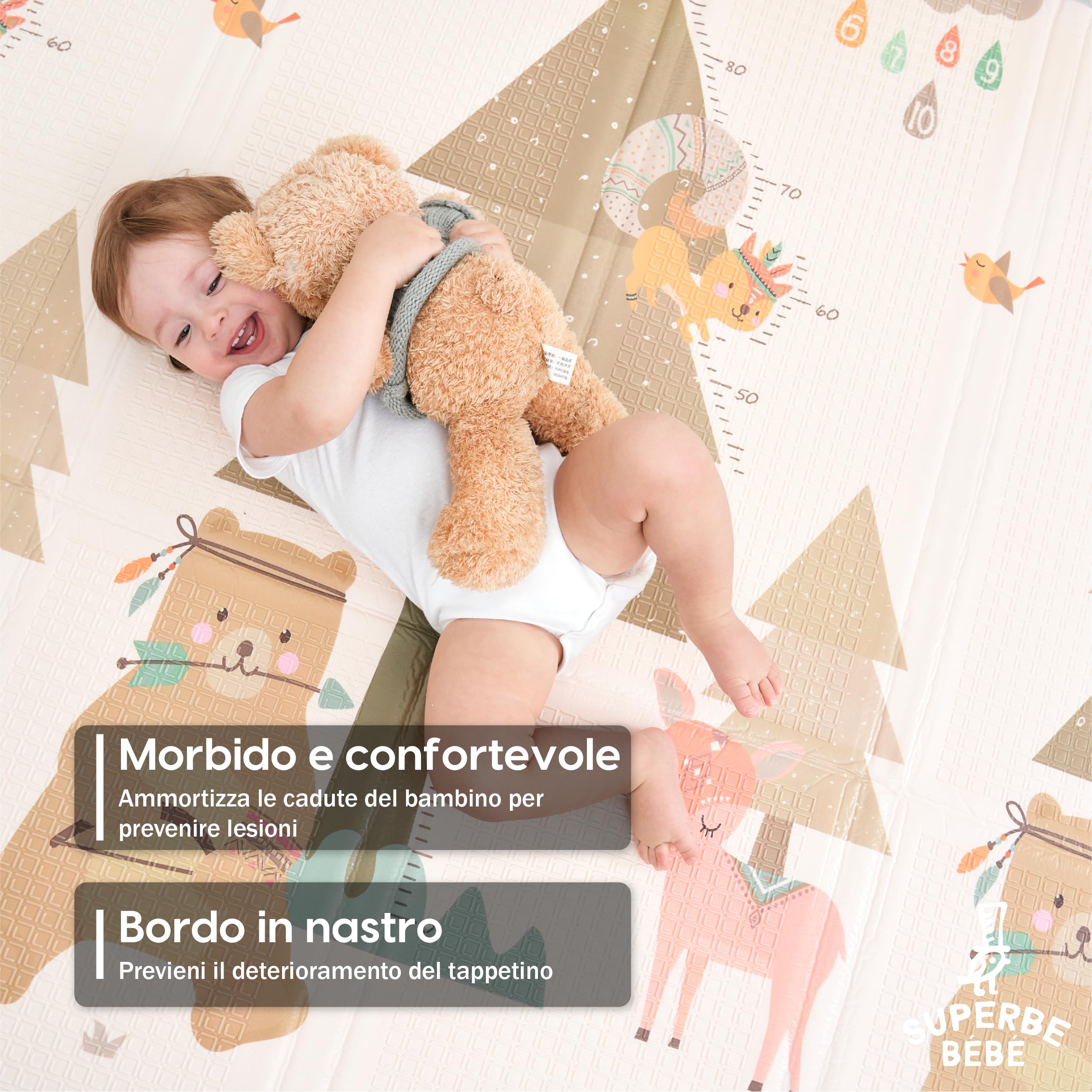 SUPERBE BEBE Tappeto Per Bambini e Neonati Reversibile e Non Tossico, Pieghevole e Impermeabile in Schiuma Per Bimbi. Per la Camera del Bambino o della Bambina. Grande Formato Regalo Bambino