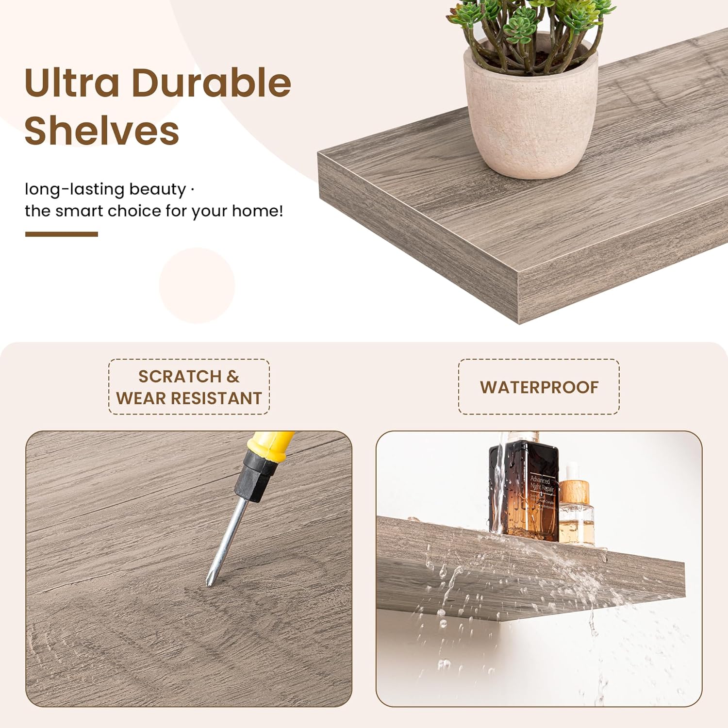 24in Floating Shelves for Wall, 24"W x 9.25"D x 1.25"H, 2 Pack Long Wall Mounted Engineered Wood Shelves with Invisible Brackets for Living Room, Bedroom, Bathroom, Kitchen Decor and Storage, Grey