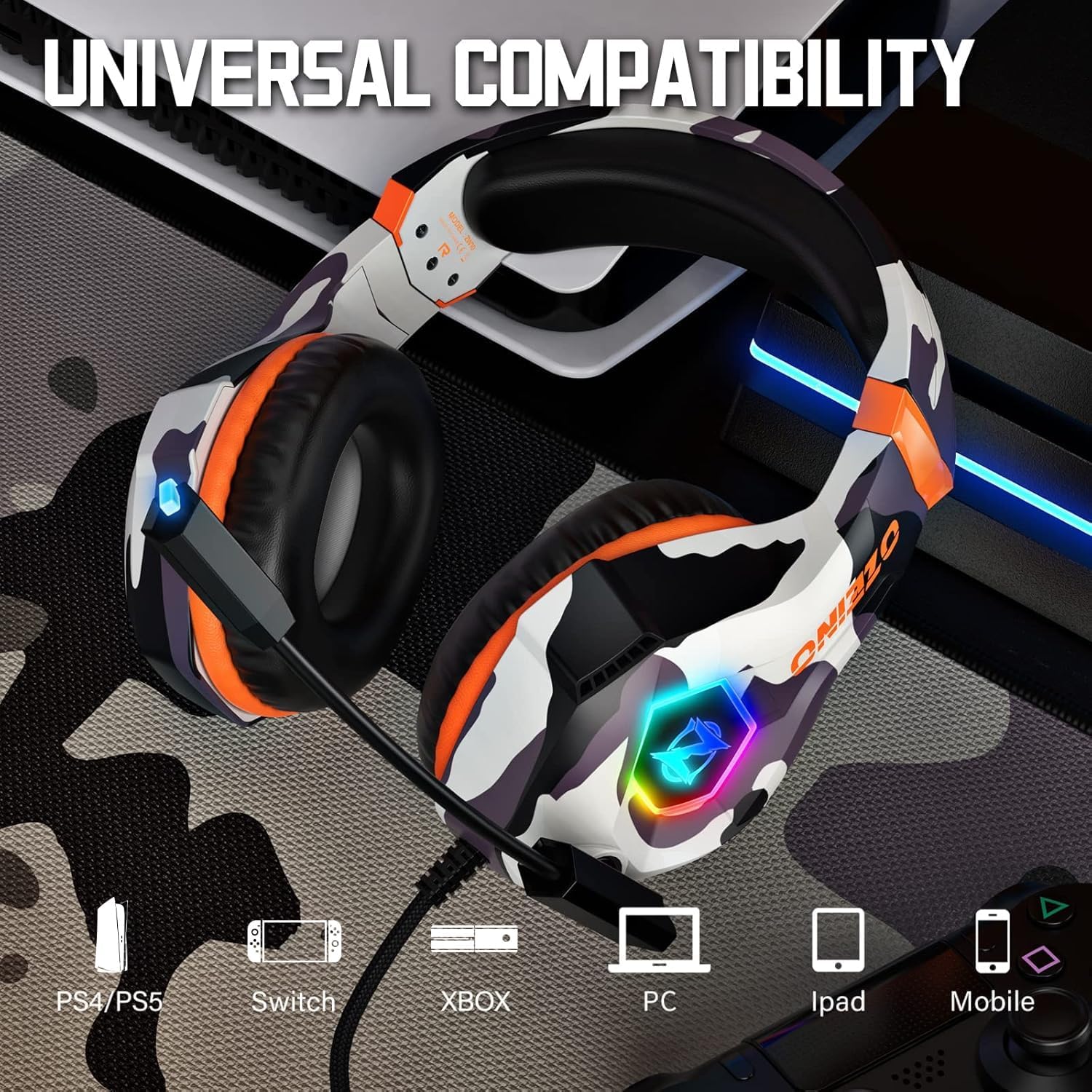 Ozeino Gaming Headset voor Ps4 Ps5 PC Xbox One Switch, Over