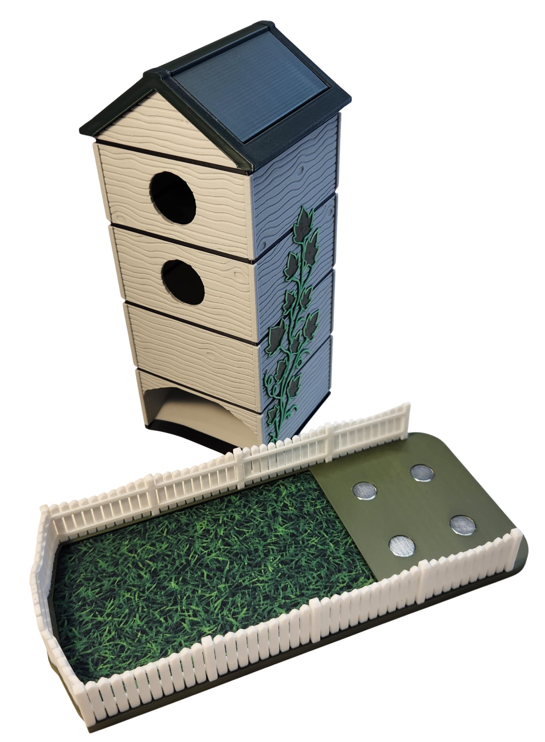 Torre magnetica per dadi con staccionata bianca, vassoio per dadi e tetto facile da cadere, aggiornamento perfetto per giochi da tavolo come l'apertura alare (estate)