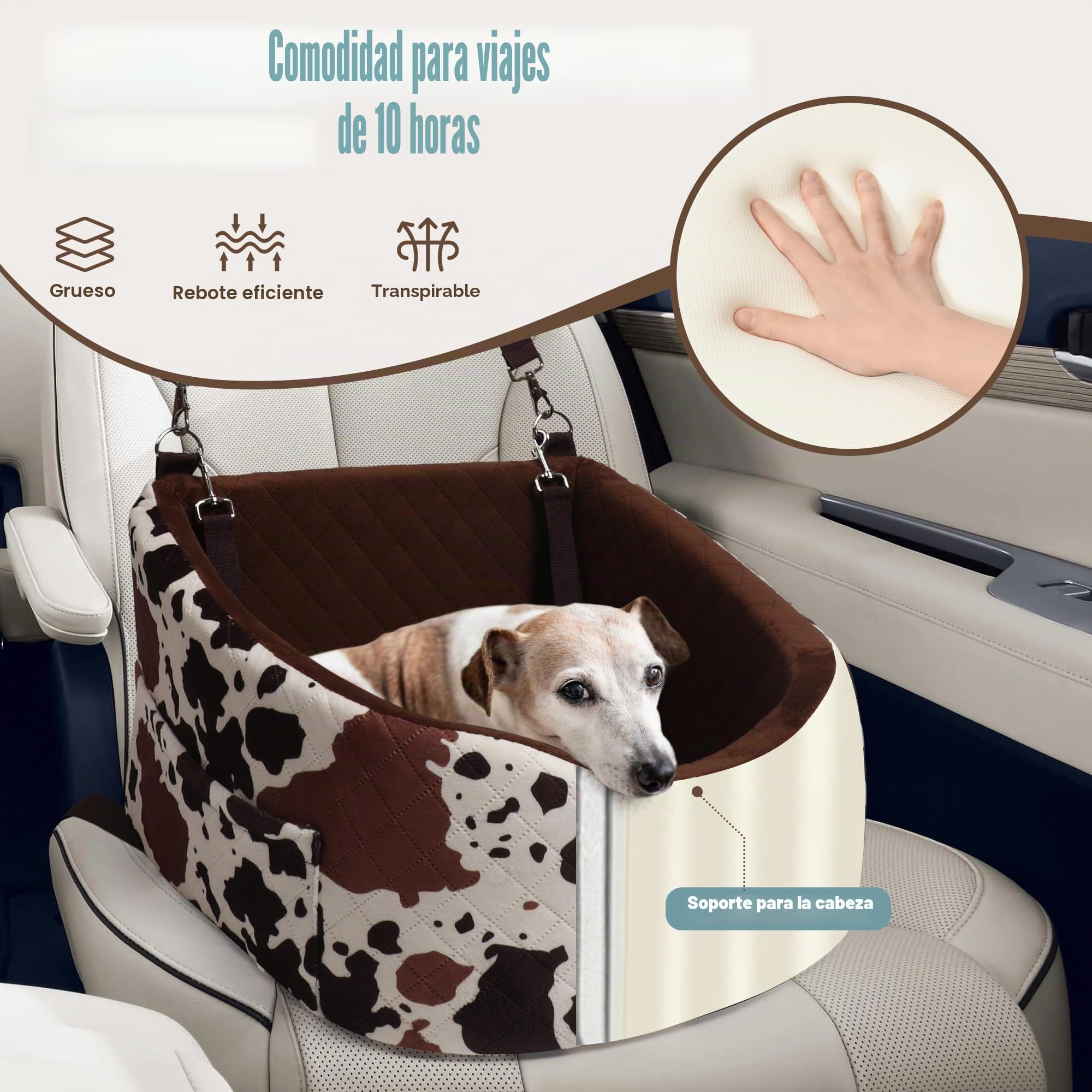 Asiento Perro Coche para Perros Pequeños y Medianos Transportin Cama de Viaje para Mascotas, Delantero o Posterior, hasta 15 kg