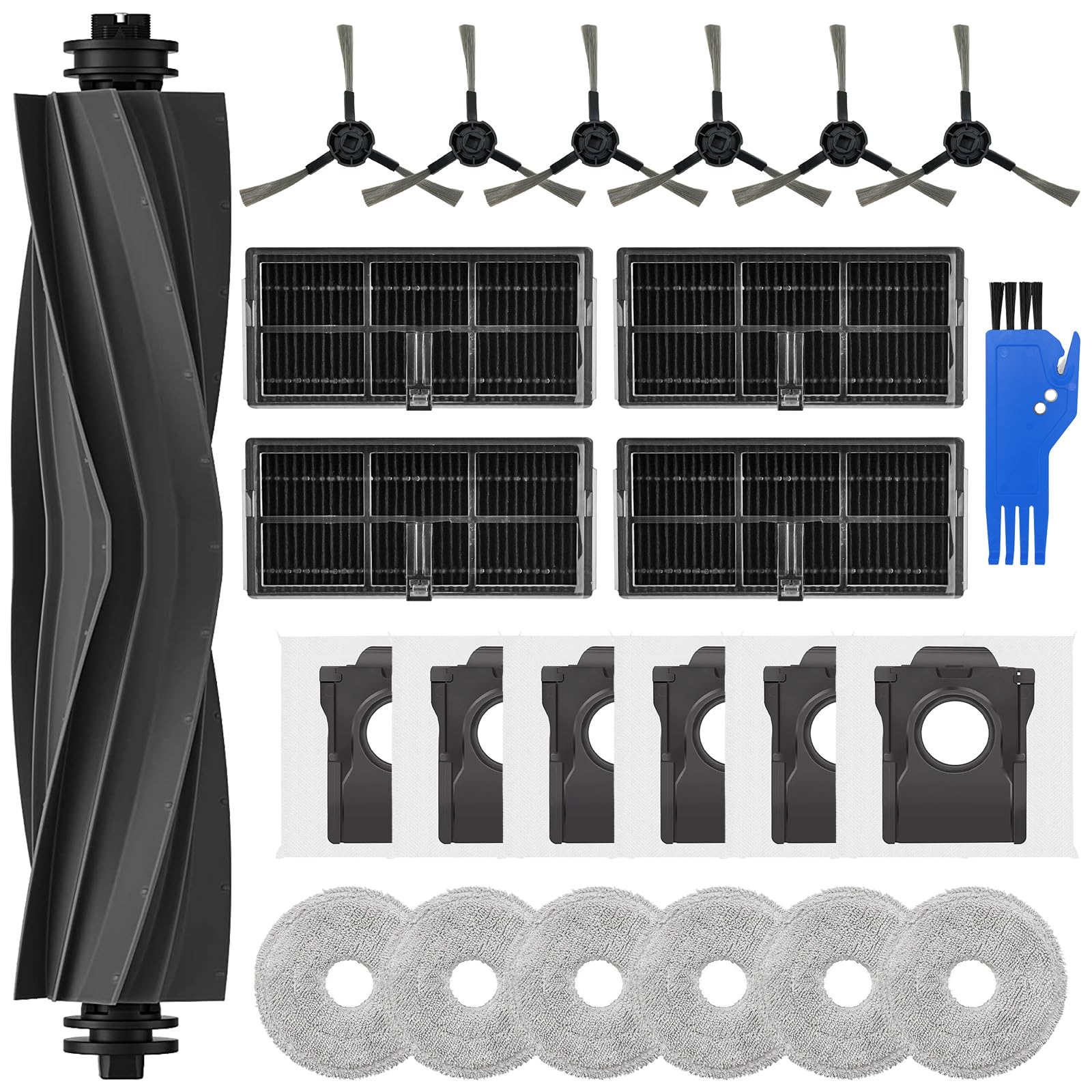 24 części zamienne kompatybilne z Dreame L10s Ultra Gen2 / L10s Pro Ultra Heat/X30 Ultra/L40 Ultra AE/Mova E30 Ultra akcesoria zestaw 1 szczotka główna, 6 szczotek bocznych, 4 filtry, 6 woreczków, 6