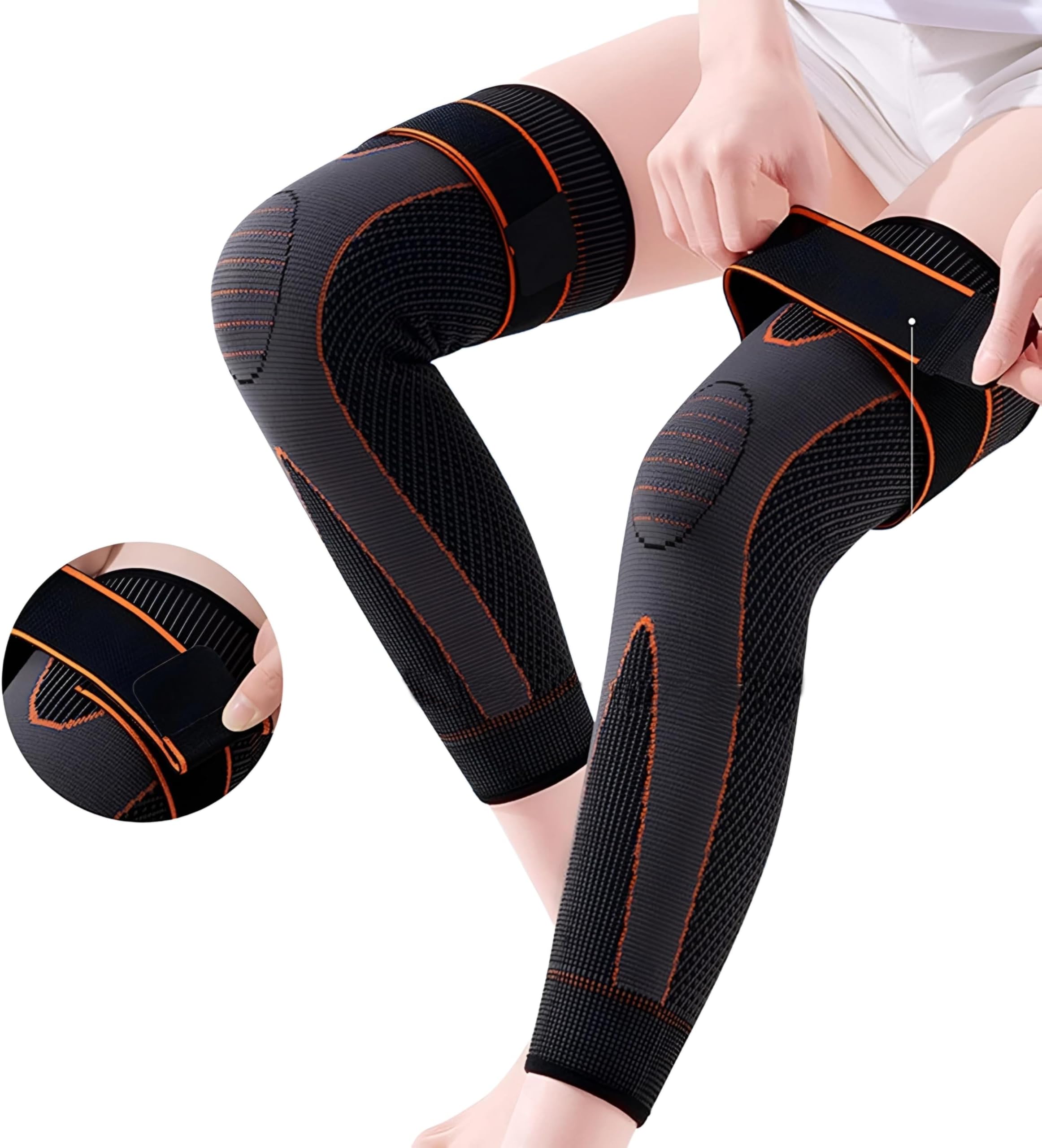 Compression Long Knee and calf Sleeve support for men and women Knee Support (Black&Orange)