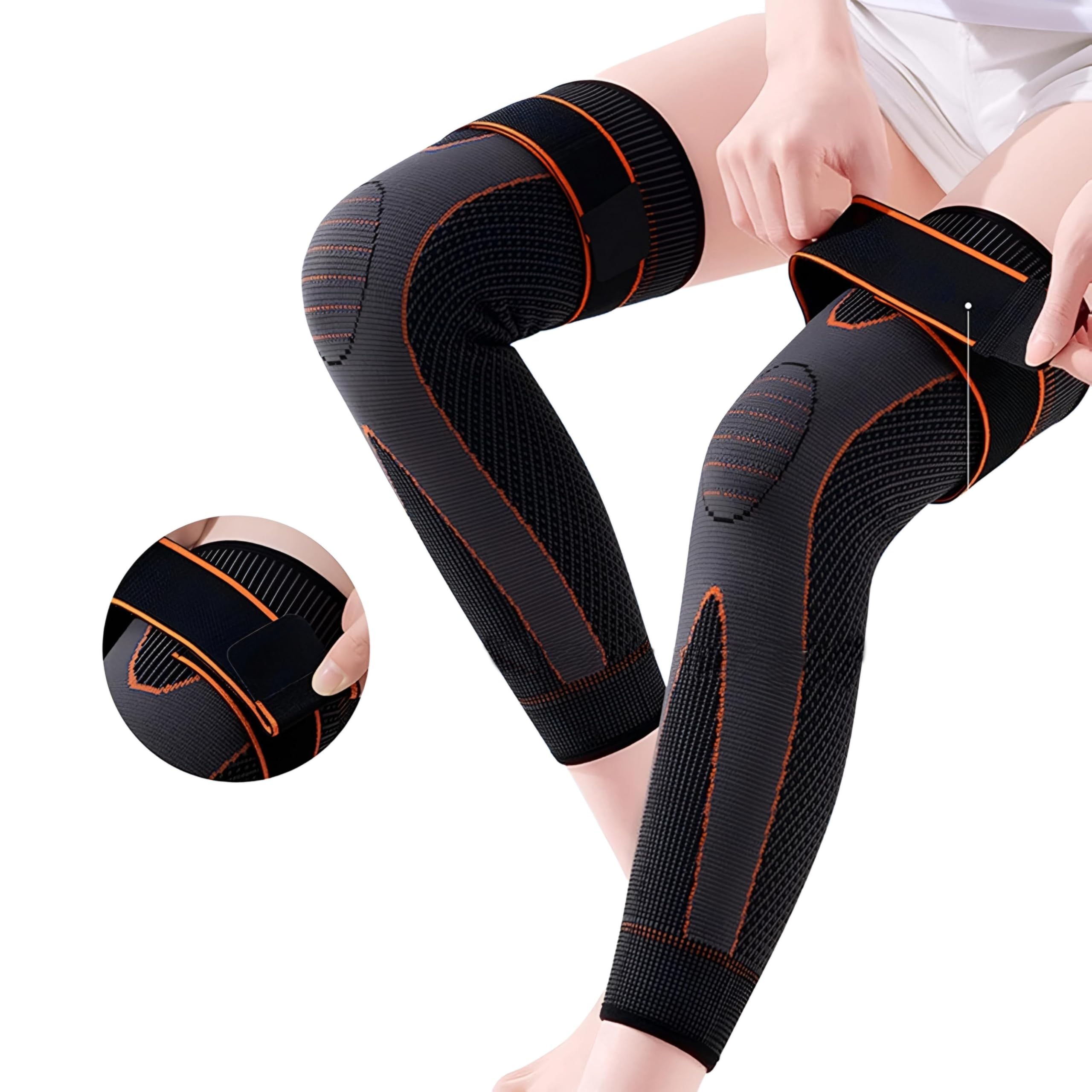 Sponsored Ad - Compression Long Knee and calf Sleeve support for men and women Knee Support (Black&Orange)
