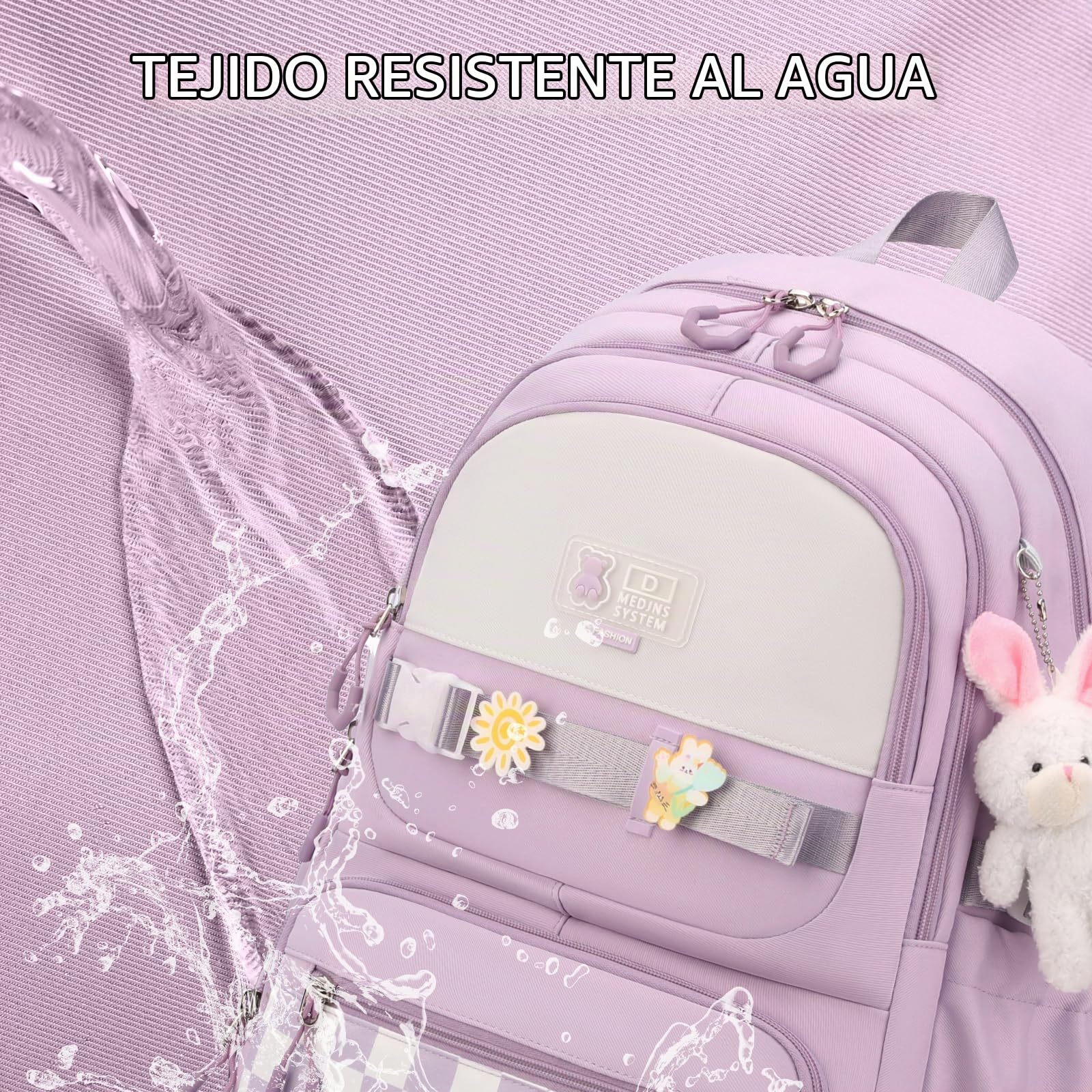 Amythe Mochila Escolar con 6 Ruedas para Niñas con Colgante, Morado | Mochilas con Carro para Chicas de Primaria y Secundaria, Mochila Colegio con Ruedas para Adolescentes, Vuelta al cole