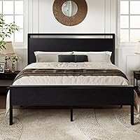 Allewie Queen Platform Bed Frame with Rustic Wood Headboard & Footboard, 800lb Heavy Duty Metal Slats, 12" Storage, Noise-Free, Easy Assembly - Black Oak