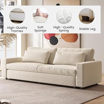 Extra Large Loveseat Sofa, 104.72 Spacious 2 Seater Couch, Comfy Deep Seat Sofa with 2 Pillows & Wide Armrests for Living Room & Bedroom