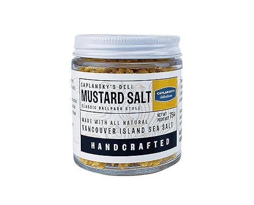 Sal de mostaza Tarro de 26 onzas de sal marina gourmet infundido con mostaza de Caplanskys Legendary Ballpark Todo natural Hecho a mano en