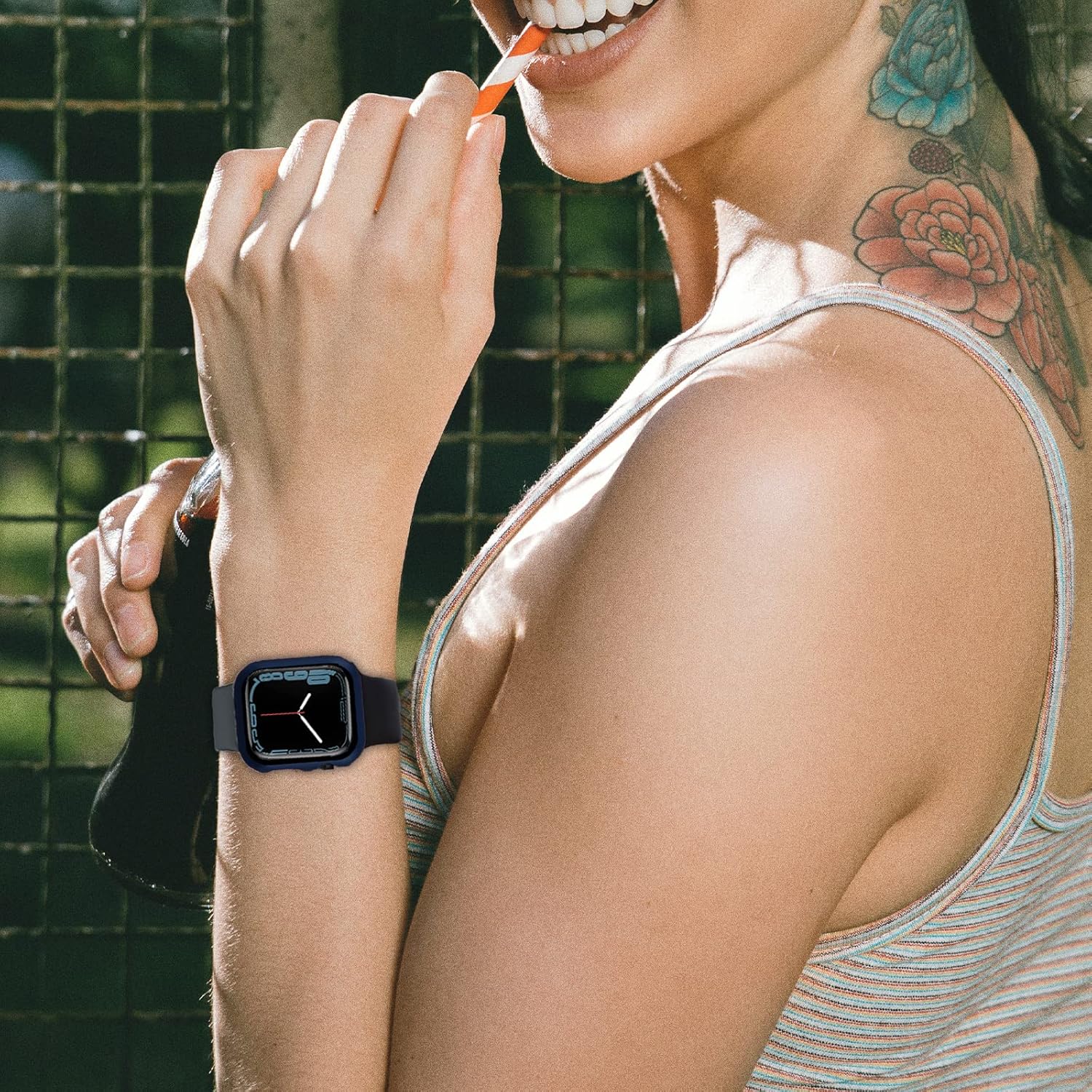 Miimall Compatible for Apple Watch 44mm Case Se 2022 Shell with Screen Protector Anti-Scratch Shockproof Hard PC and Tempered Glass Film Bumper Case for Apple Watch Series 6 Series 5 Series 4 SE(Blue)