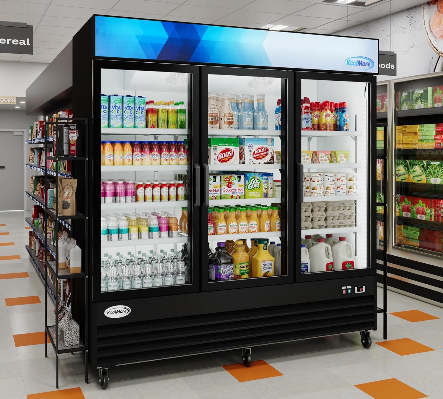 KoolMore - MDR-3GD Koolmore 78 1/4" Commercial Glass 3 Door Display Refrigerator Merchandiser - Upright Beverage Cooler with LED Lighting - 53 Cu. Ft. Black