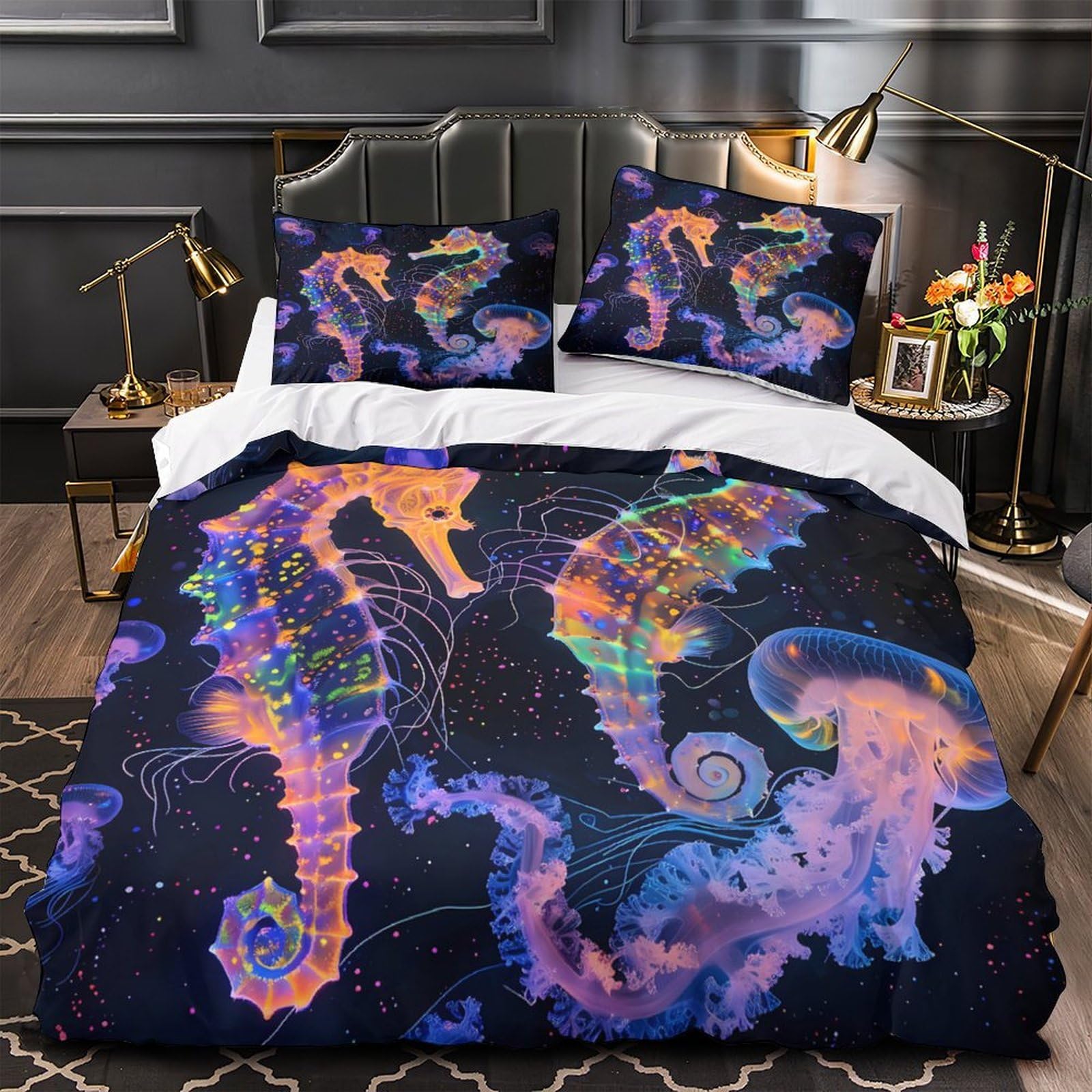 Housse de couette hypoallergique pour lit garçon parure 3D océan résistante douce 220x240cm