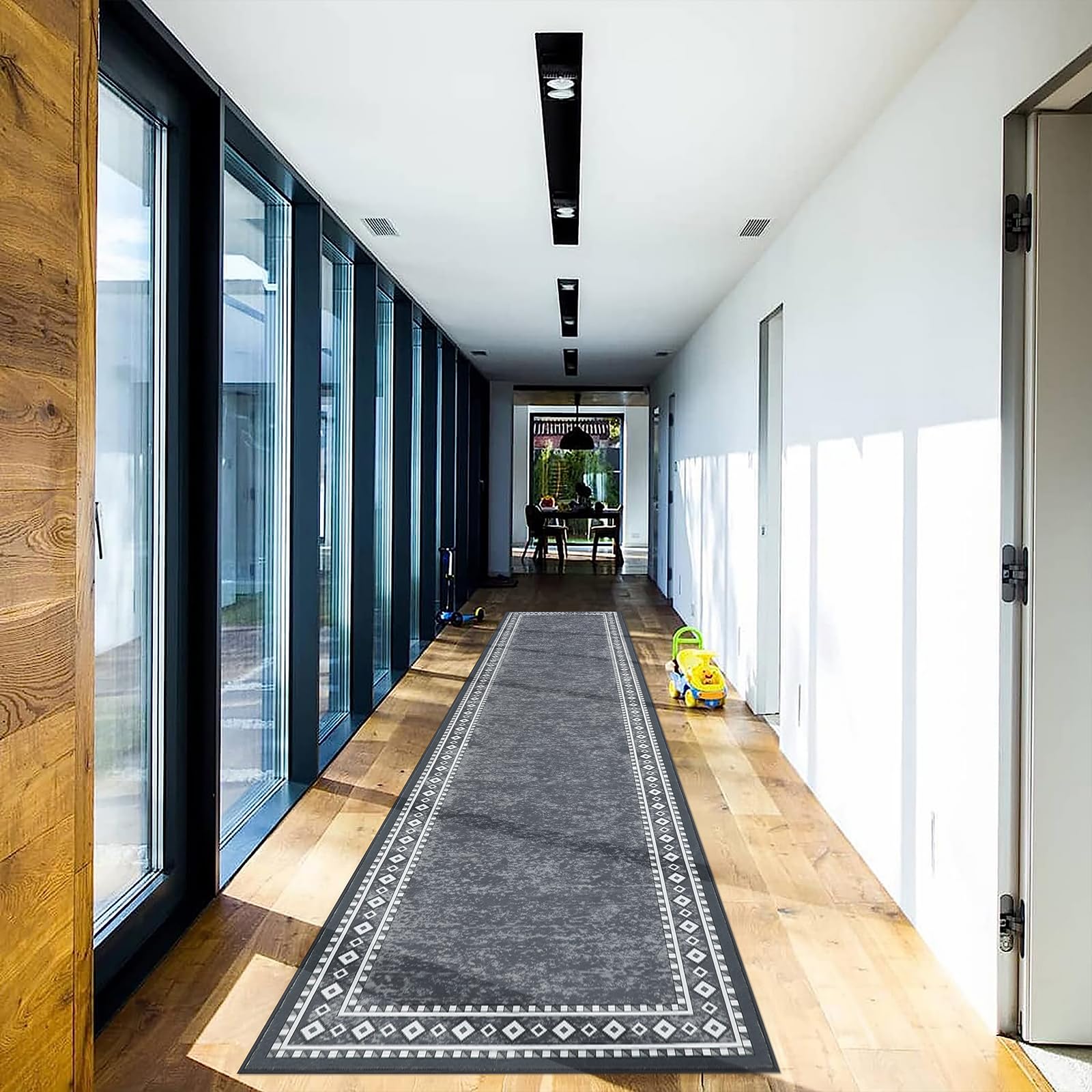 Enyhom Lang Teppich Läufer 66 x 300 cm Waschbar rutschfest Läufer Flur Teppich Küchenläufer dauerhaft Eingangstürmatte Teppich für Haustür, Flur, Eingang, Küche, Schlafzimmer (Grau)