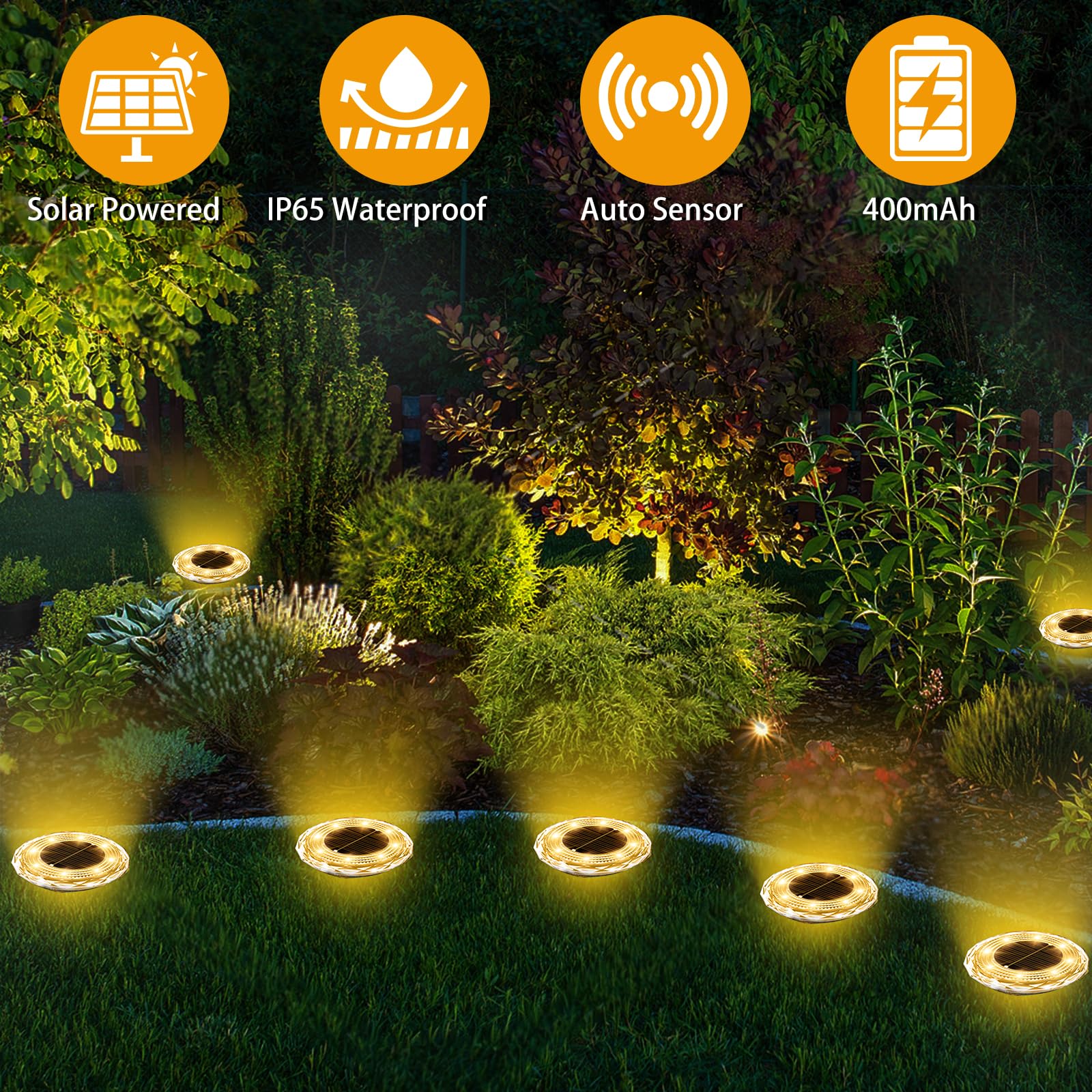 Solarne lampy podłogowe do użytku na zewnątrz, 8 sztuk, lampy solarne do ogrodu, 8 diod LED, wodoszczelne lampy solarne do użytku na zewnątrz, ciepła biel, oświetlenie ogrodowe, do ogrodu, na