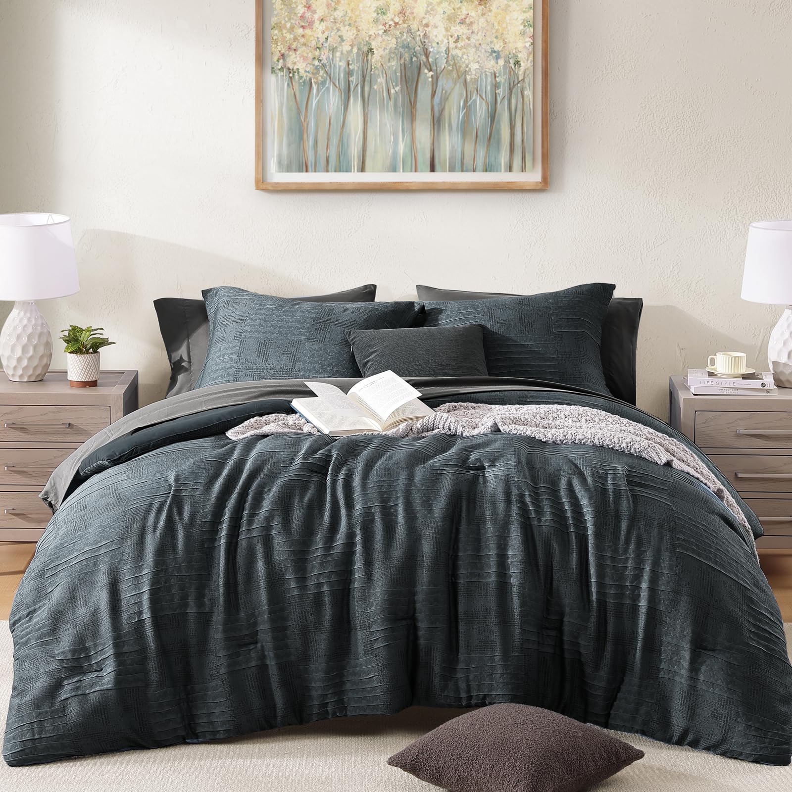 Photo 1 of MaiRêve Queen Crinkle Textured Comforter Set Blue Grey 7-Piece