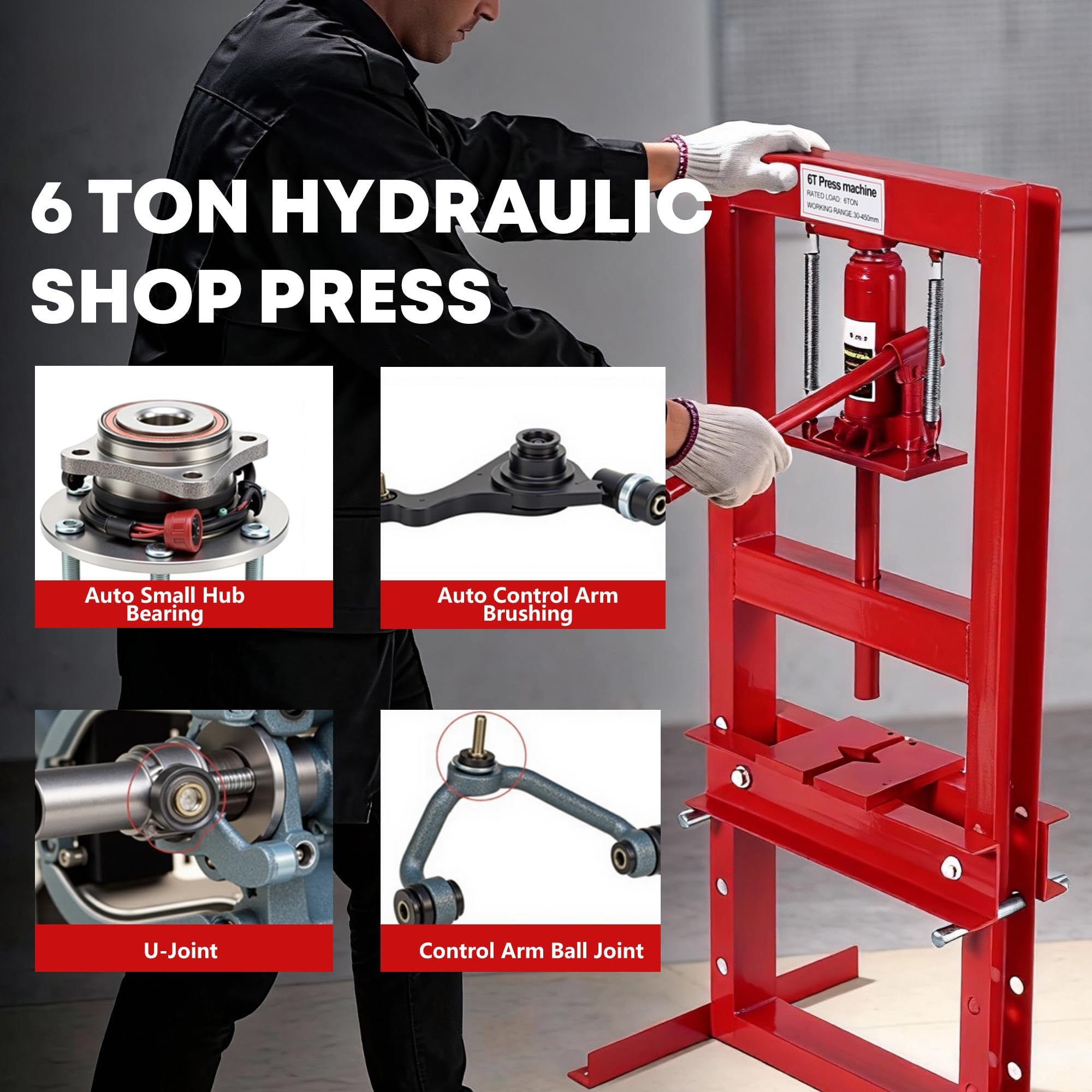 Garvee Pressa idraulica H-Frame da 12 tonnellate per officina - Struttura professionale in acciaio al carbonio - Piano di lavoro e piastre di pressatura - Valvola di sicurezza per cuscinetti, metalli,
